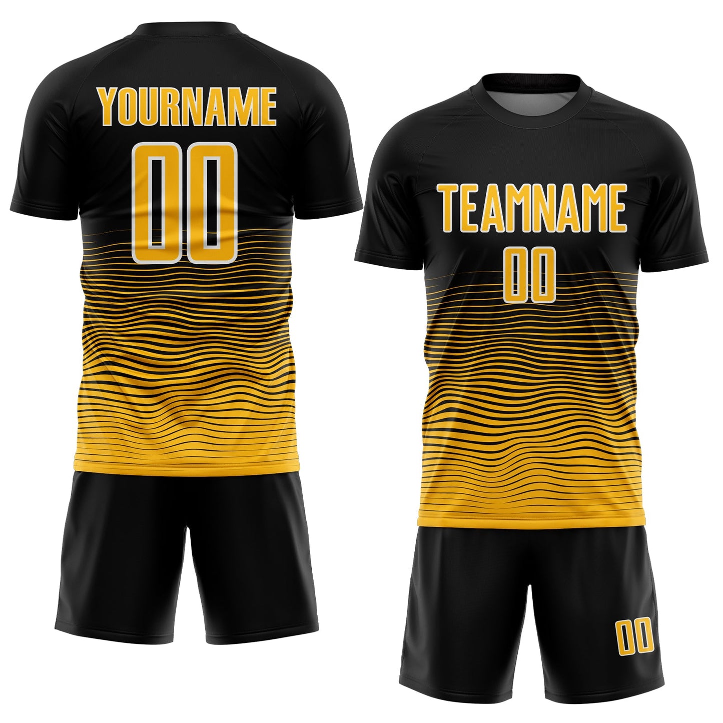 Custom Black Gold-White Gradient Line Sublimation Soccer Uniform Jersey view 2