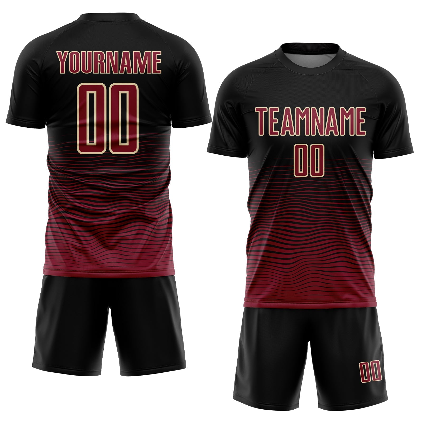Custom Black Crimson-Cream Gradient Line Sublimation Soccer Uniform Jersey view 2