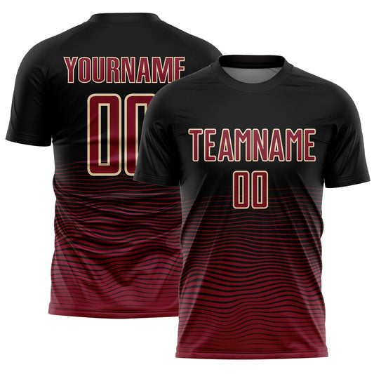 Custom Black Crimson-Cream Gradient Line Sublimation Soccer Uniform Jersey - Main View