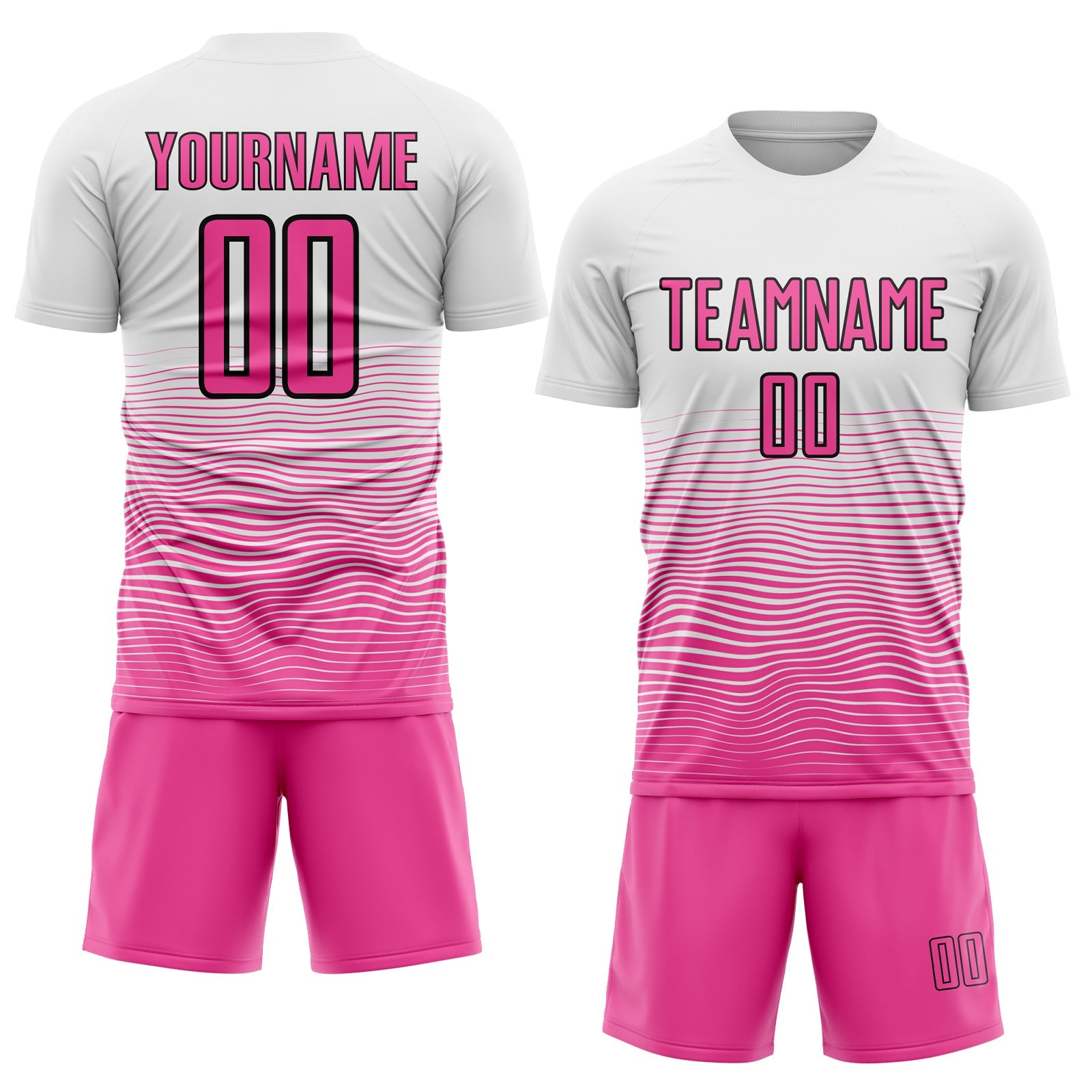 Custom White Pink-Black Gradient Line Sublimation Soccer Uniform Jersey view 2