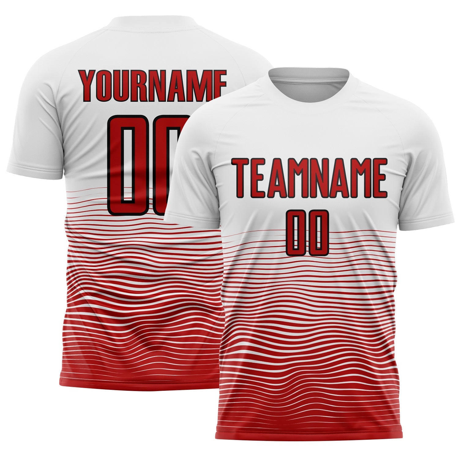 Custom White Red-Black Gradient Line Sublimation Soccer Uniform Jersey - Main View