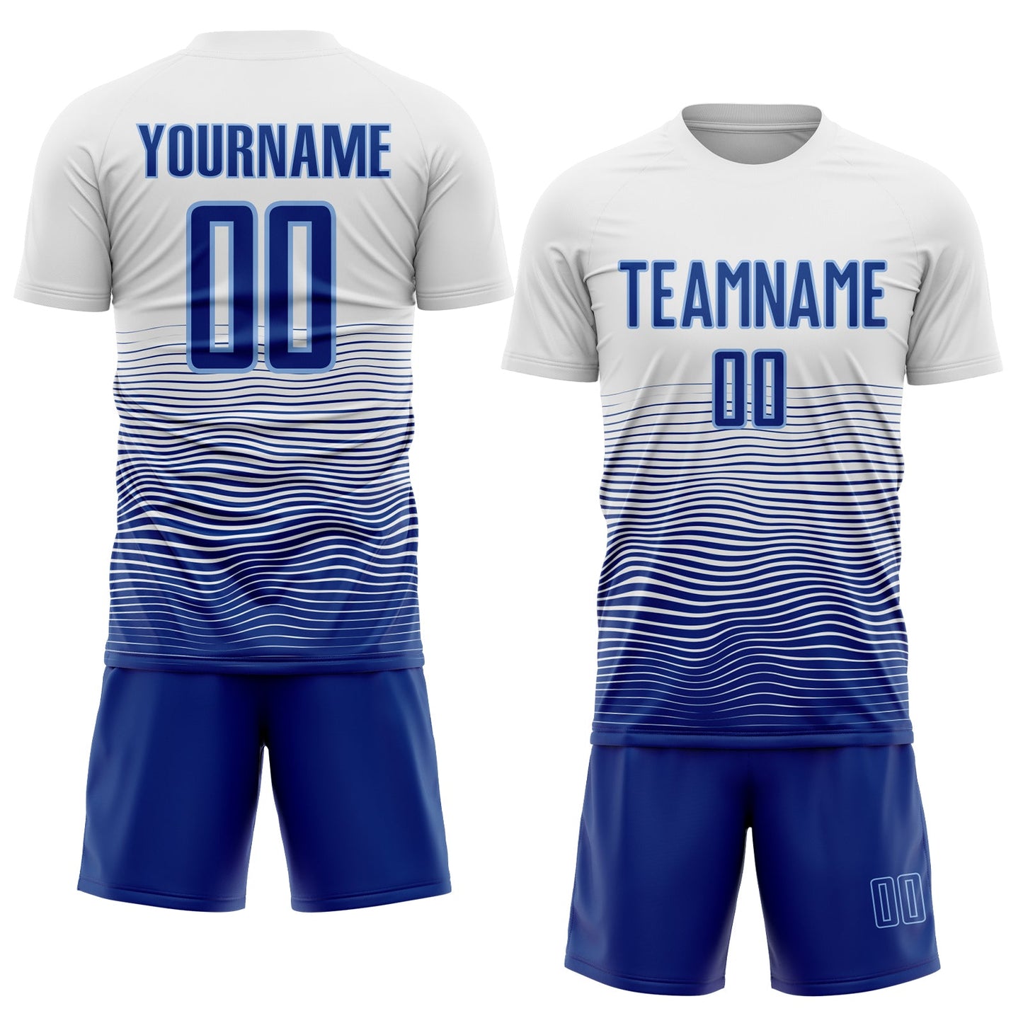 Custom White Royal-Light Blue Gradient Line Sublimation Soccer Uniform Jersey view 2