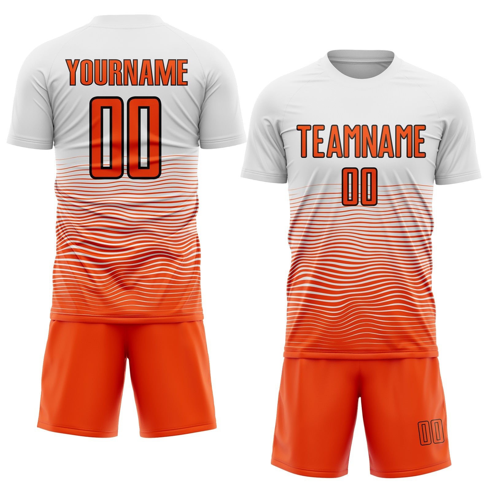 Custom White Orange-Black Gradient Line Sublimation Soccer Uniform Jersey view 2