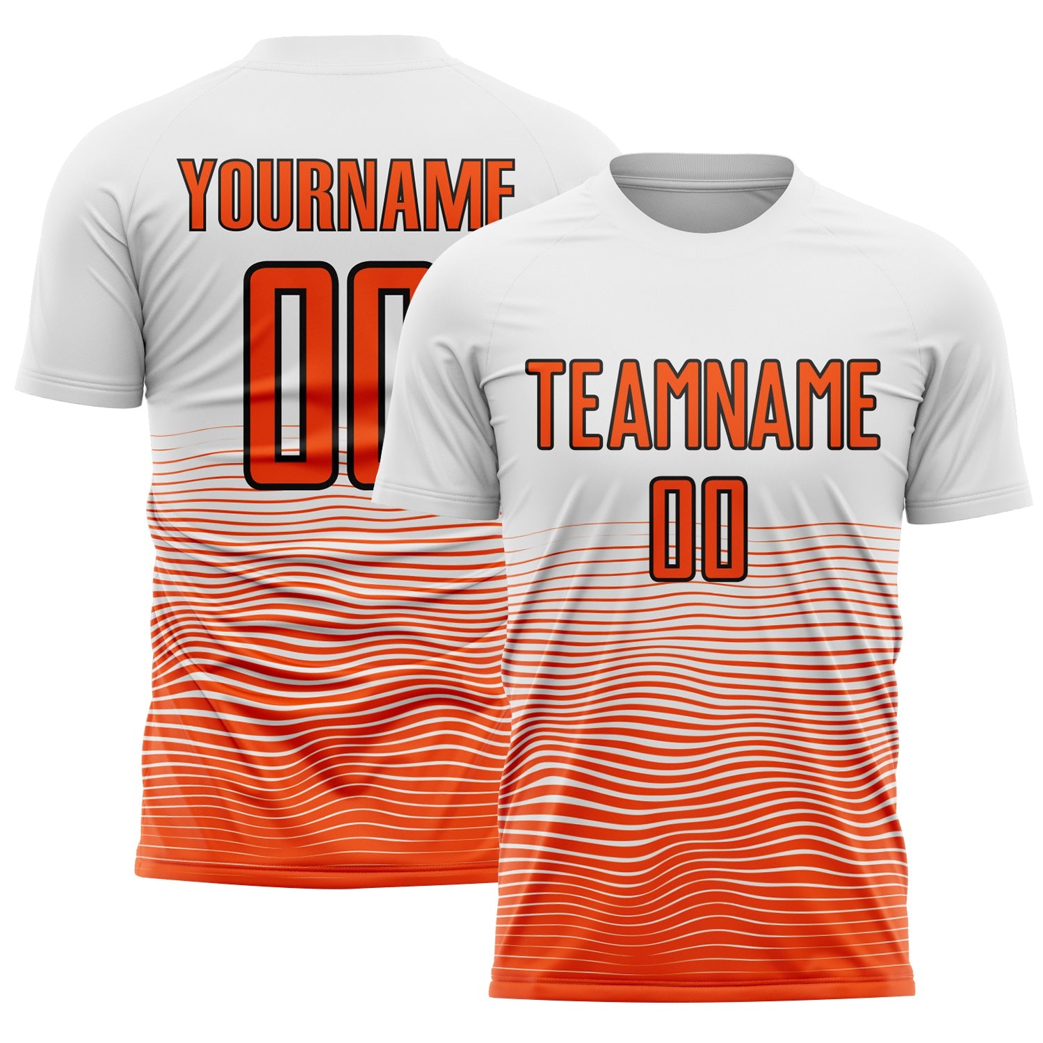 Custom White Orange-Black Gradient Line Sublimation Soccer Uniform Jersey - Main View