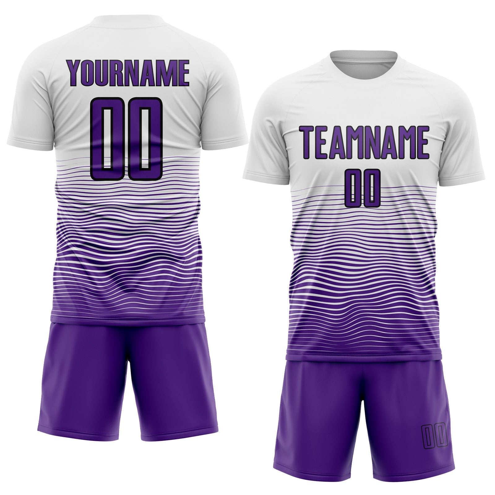 Custom White Purple-Black Gradient Line Sublimation Soccer Uniform Jersey view 2