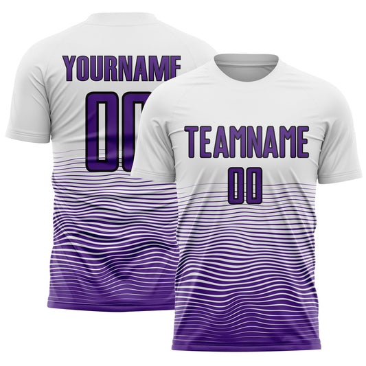 Custom White Purple-Black Gradient Line Sublimation Soccer Uniform Jersey - Main View