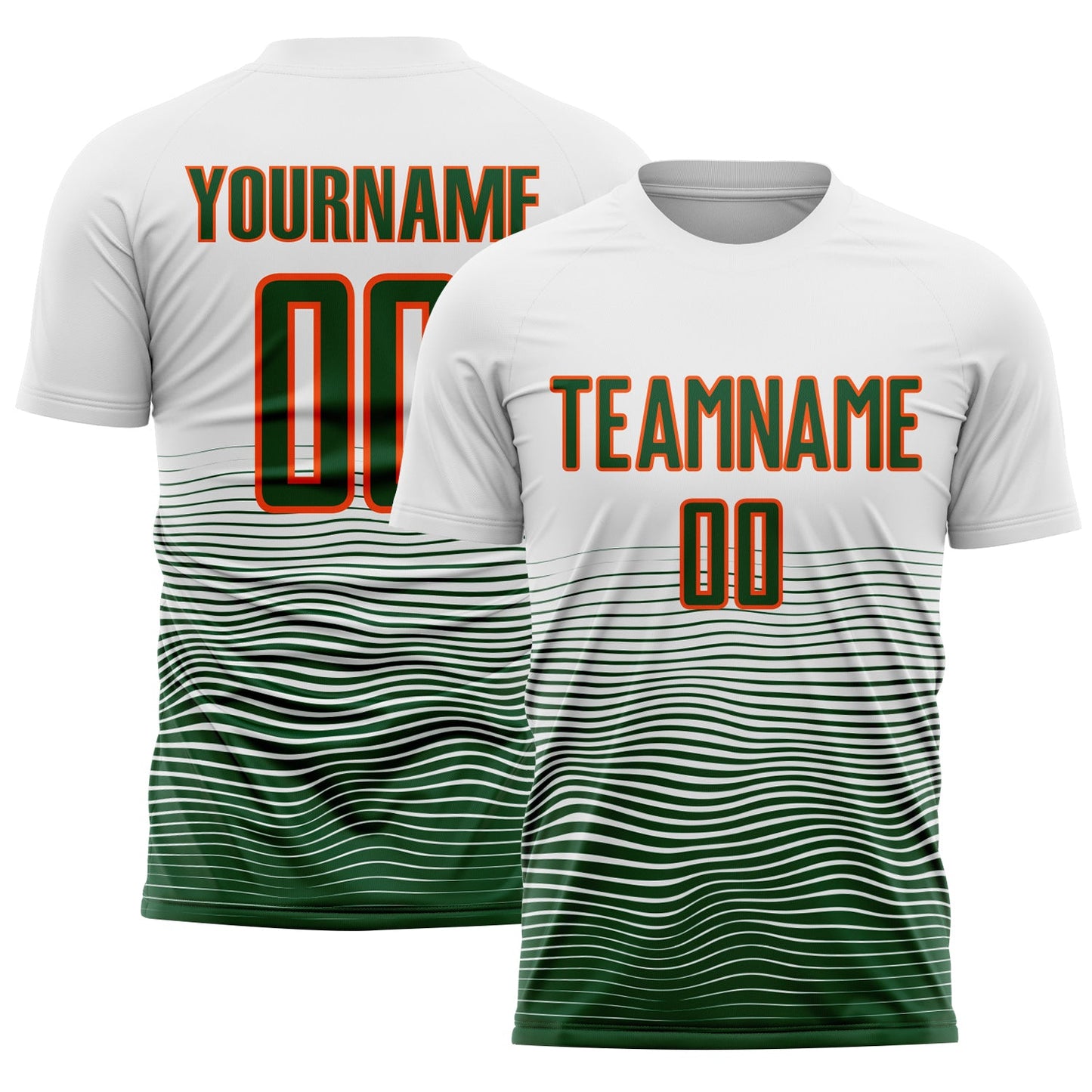 Custom White Green-Orange Gradient Line Sublimation Soccer Uniform Jersey - Main View
