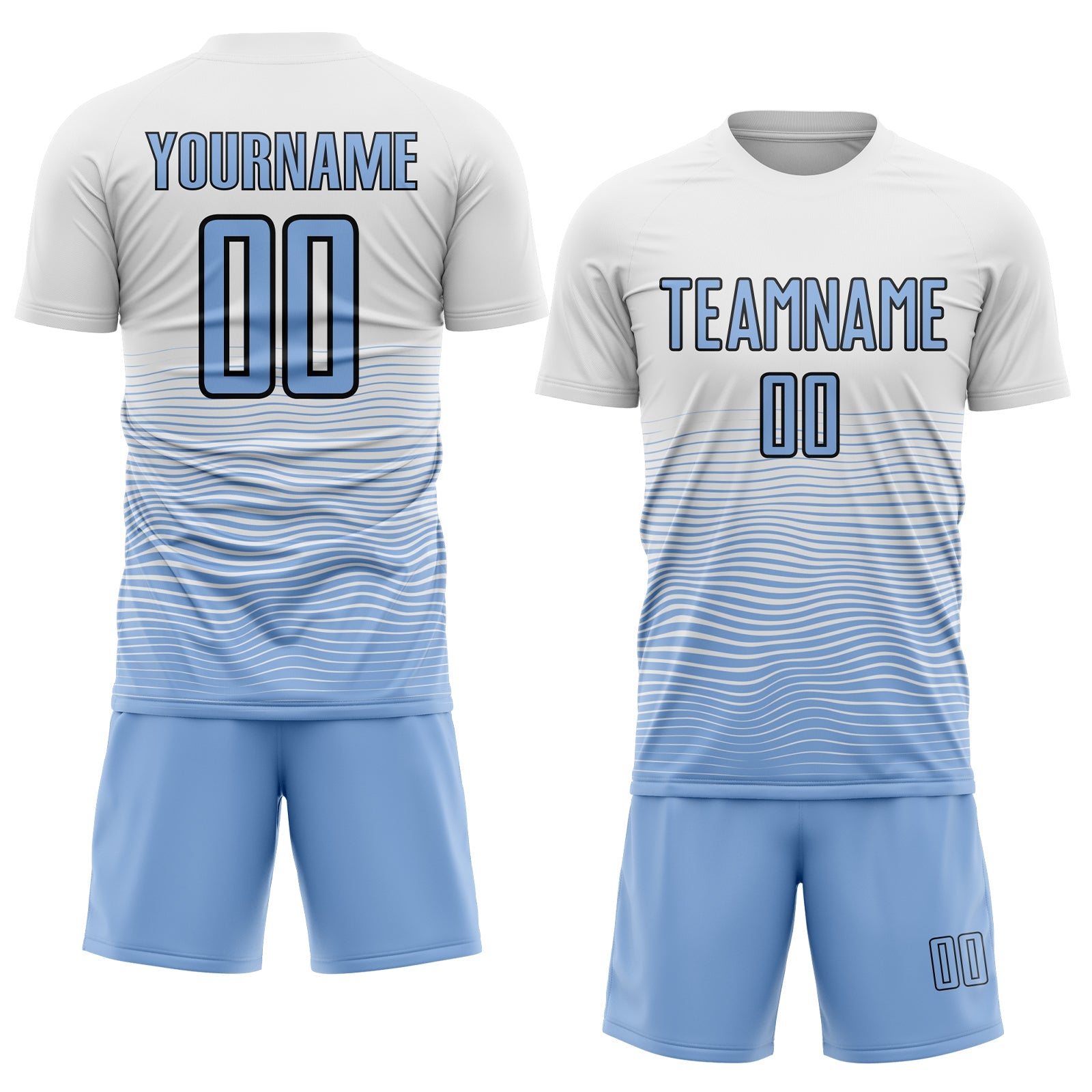 Custom White Light Blue-Black Gradient Line Sublimation Soccer Uniform Jersey view 2