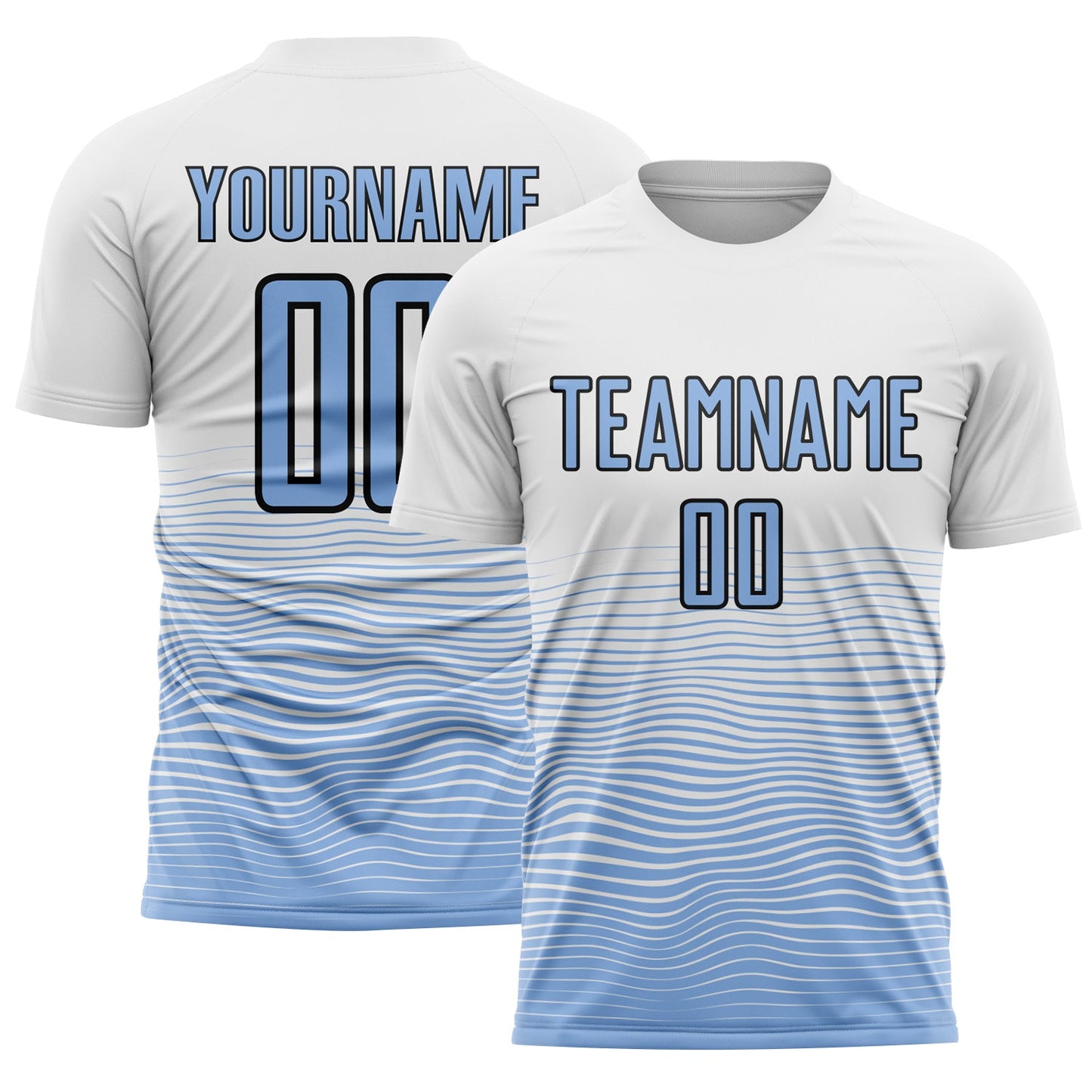 Custom White Light Blue-Black Gradient Line Sublimation Soccer Uniform Jersey - Main View