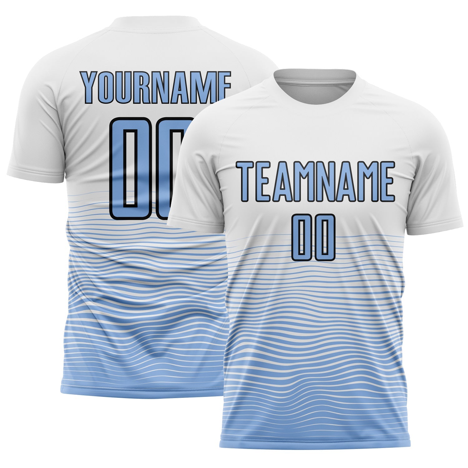 Custom White Light Blue-Black Gradient Line Sublimation Soccer Uniform Jersey - Main View