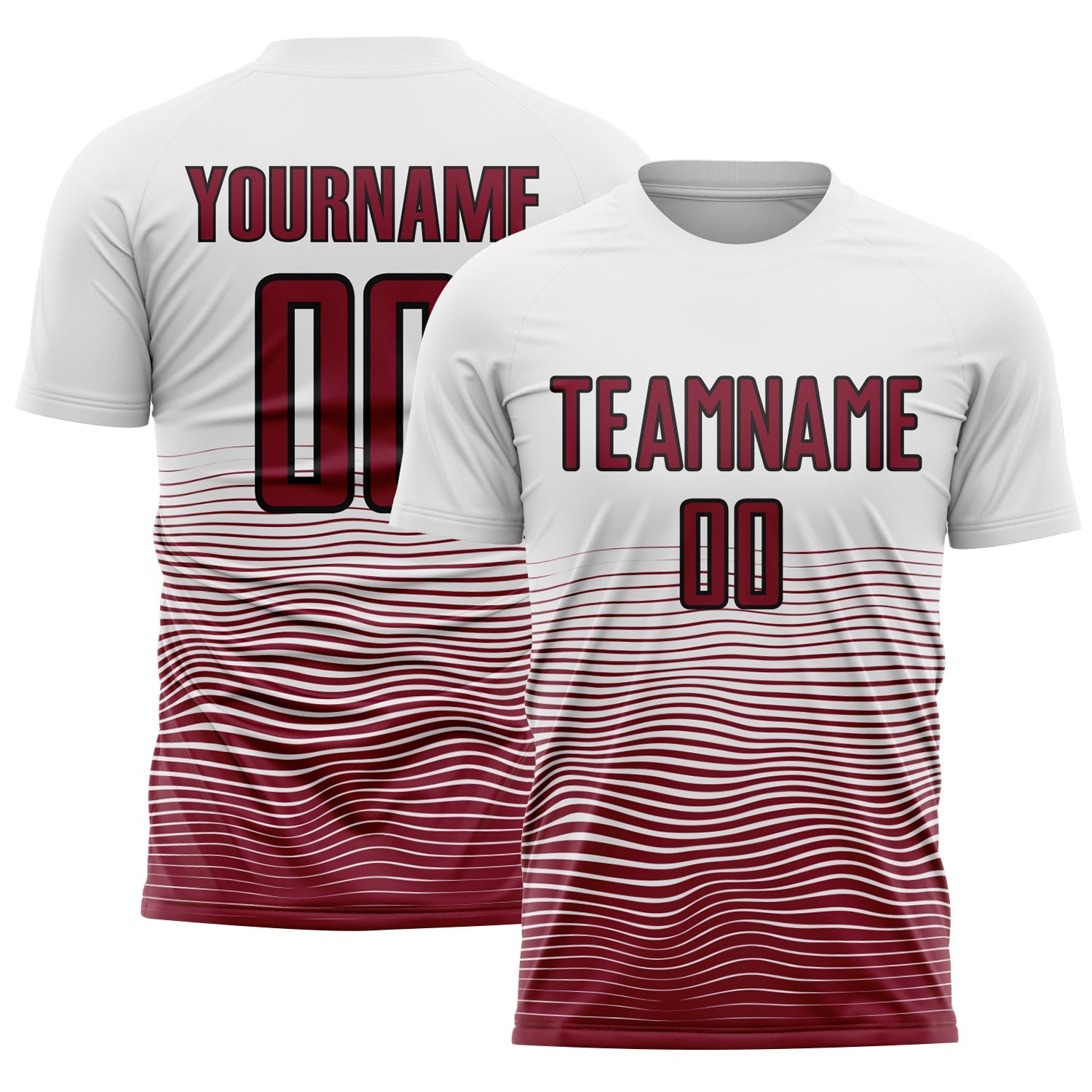 Custom White Crimson-Black Gradient Line Sublimation Soccer Uniform Jersey - Main View