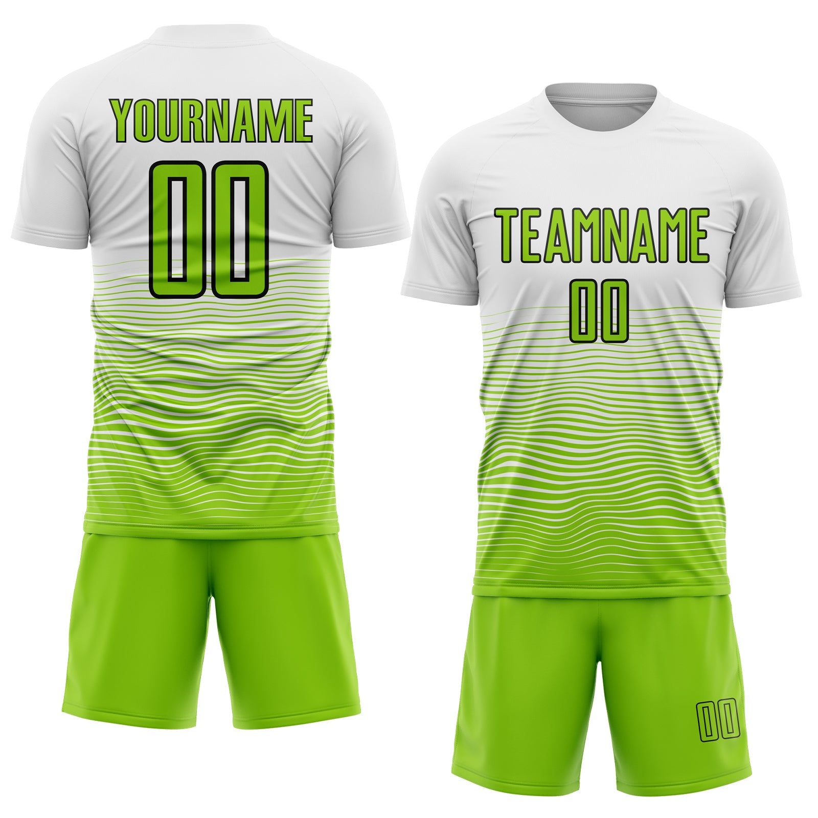 Custom White Neon Green-Black Gradient Line Sublimation Soccer Uniform Jersey view 2