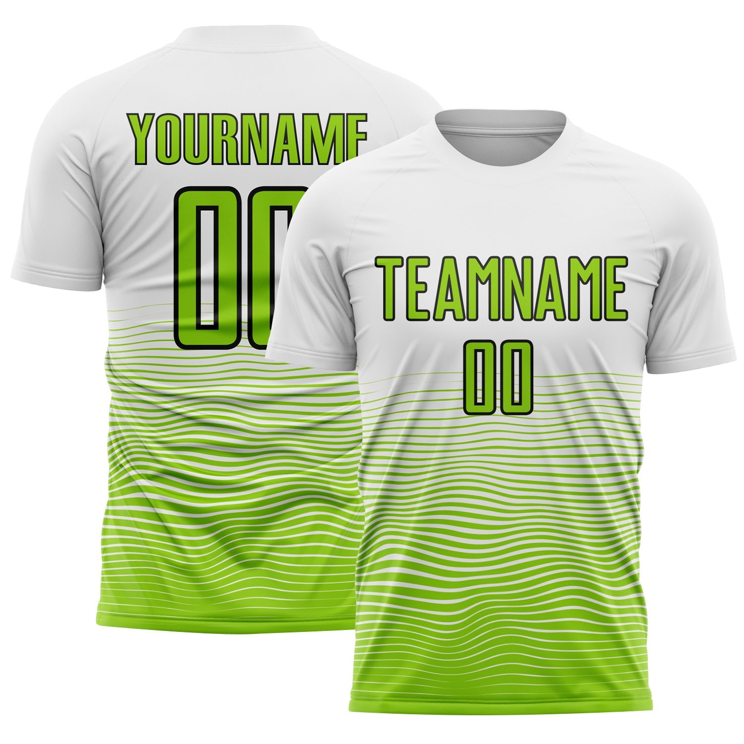 Custom White Neon Green-Black Gradient Line Sublimation Soccer Uniform Jersey - Main View