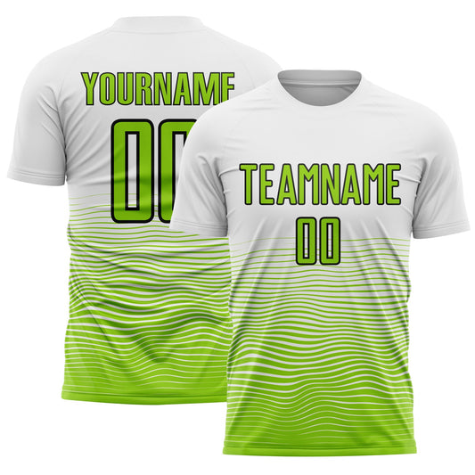 Custom White Neon Green-Black Gradient Line Sublimation Soccer Uniform Jersey - Main View