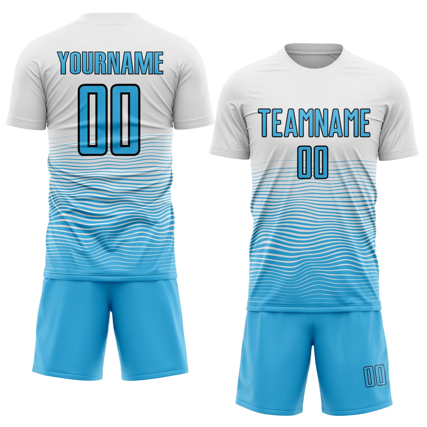 Custom White Sky Blue-Black Gradient Line Sublimation Soccer Uniform Jersey view 2