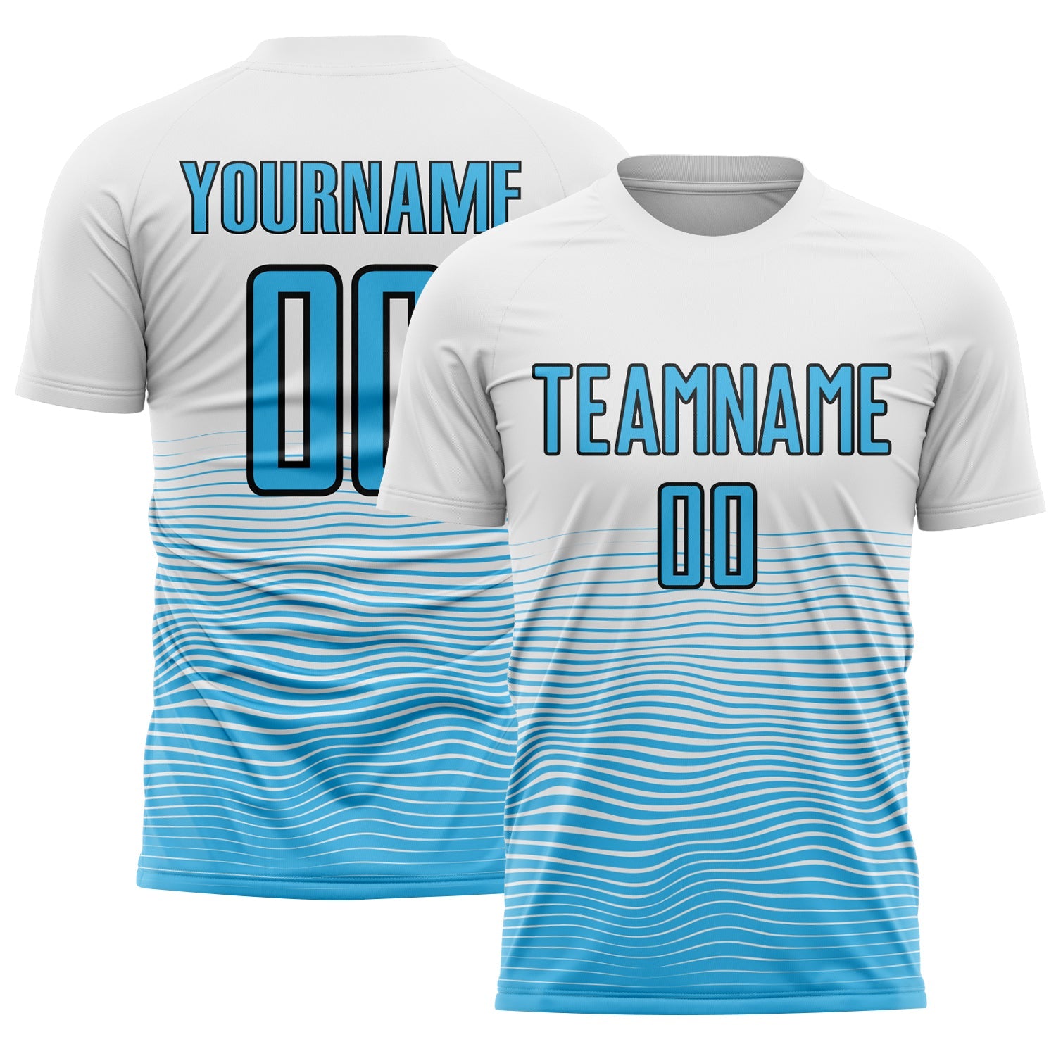 Custom White Sky Blue-Black Gradient Line Sublimation Soccer Uniform Jersey - Main View