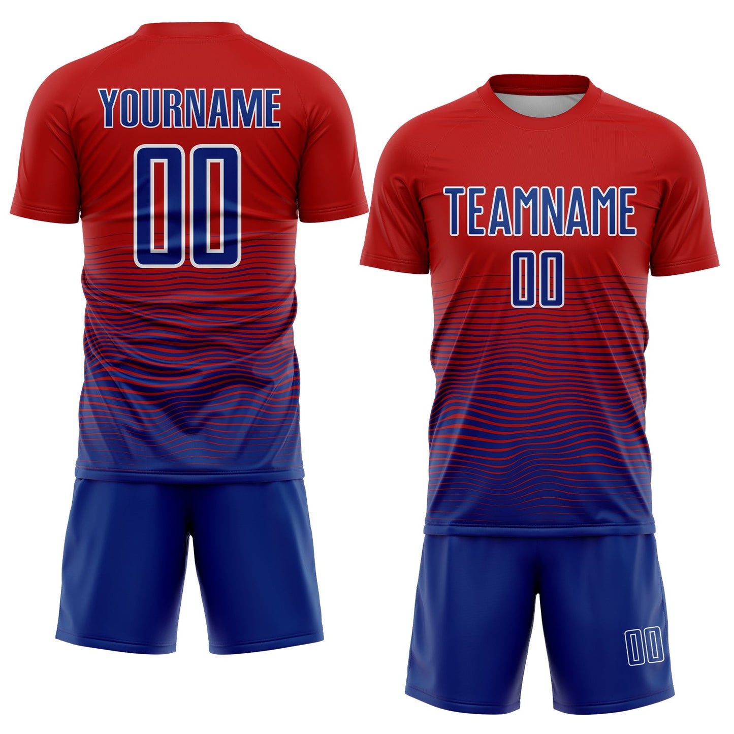 Custom Red Royal-White Gradient Line Sublimation Soccer Uniform Jersey view 2