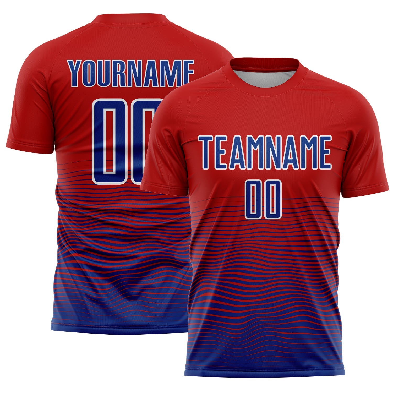 Custom Red Royal-White Gradient Line Sublimation Soccer Uniform Jersey - Main View