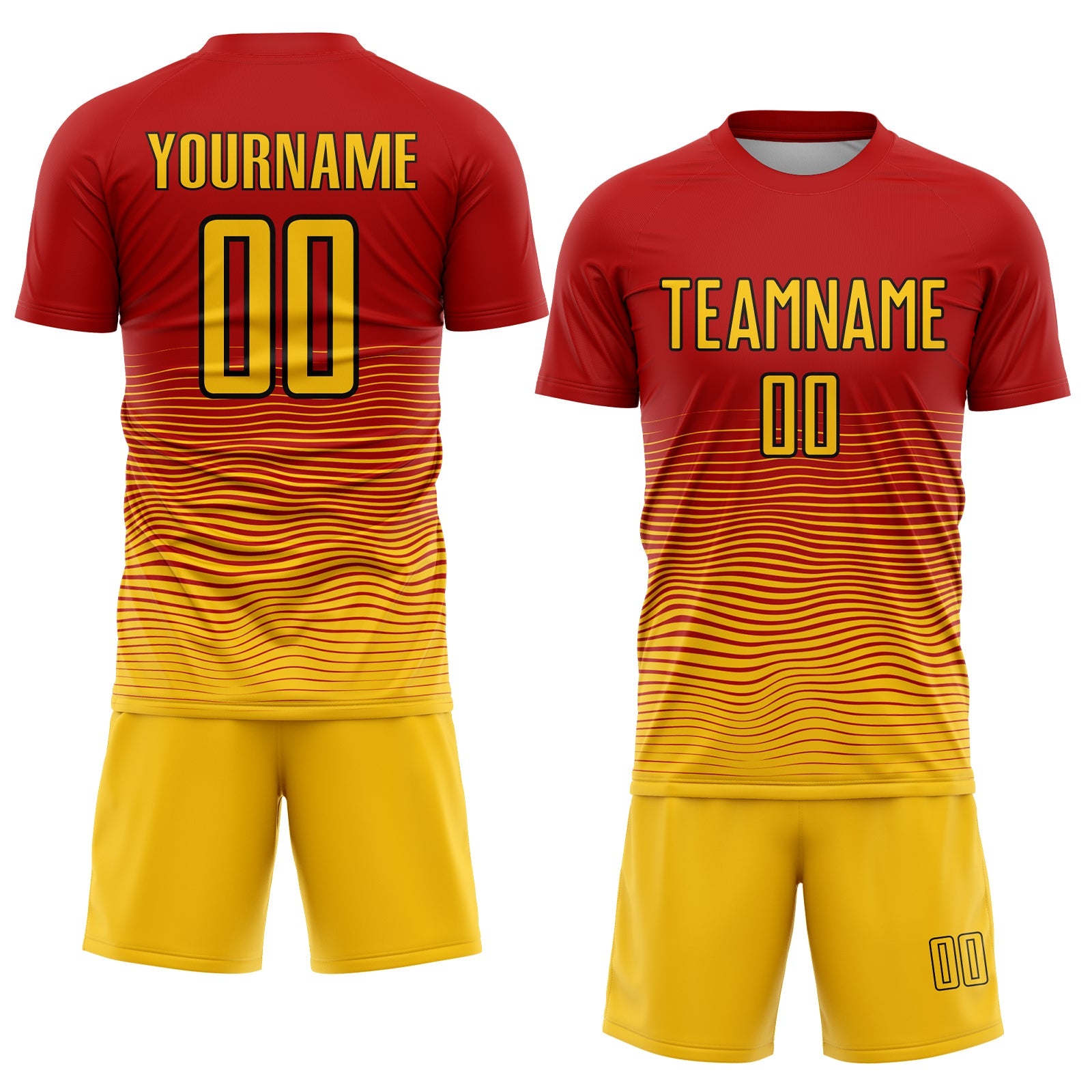 Custom Red Yellow-Black Gradient Line Sublimation Soccer Uniform Jersey view 2