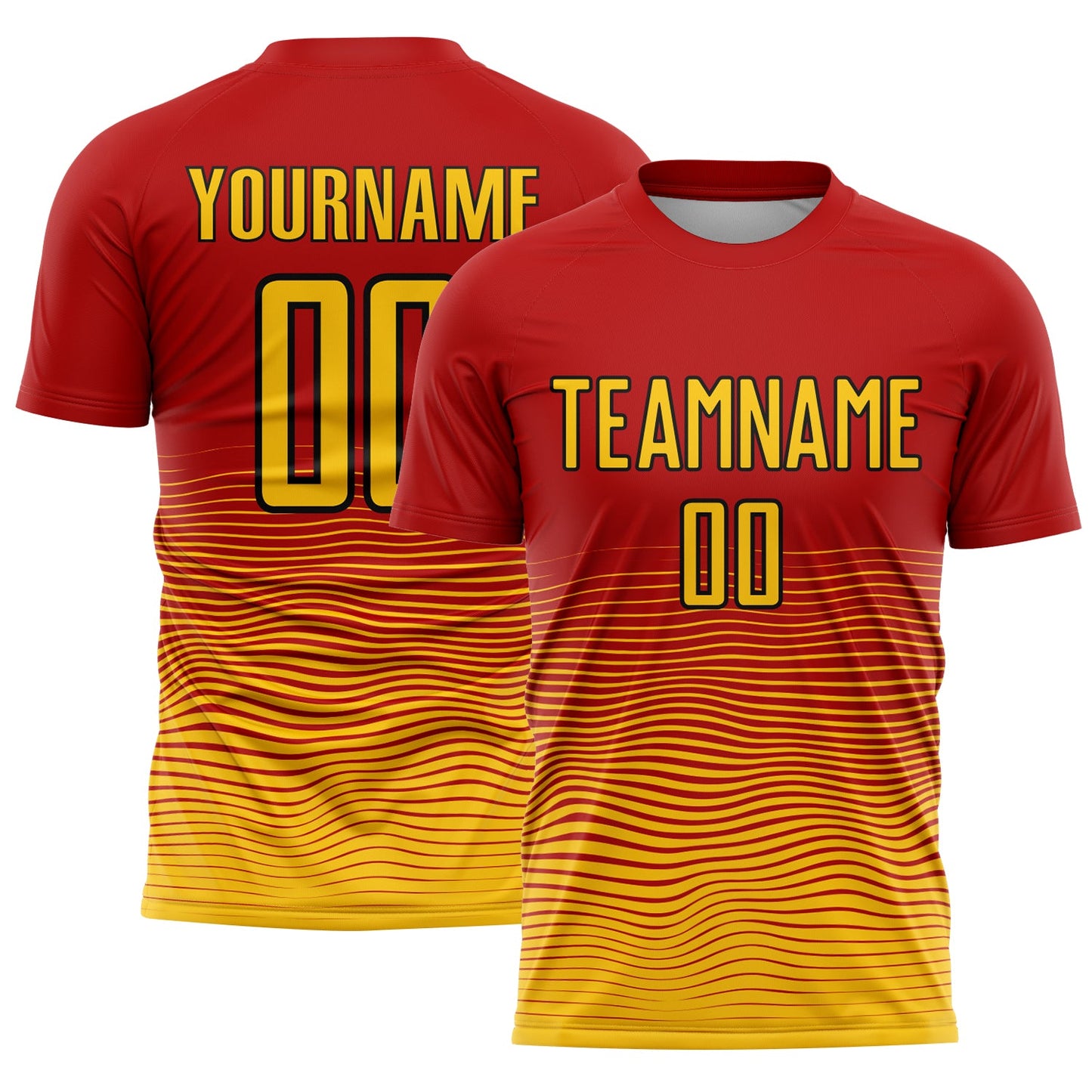 Custom Red Yellow-Black Gradient Line Sublimation Soccer Uniform Jersey - Main View