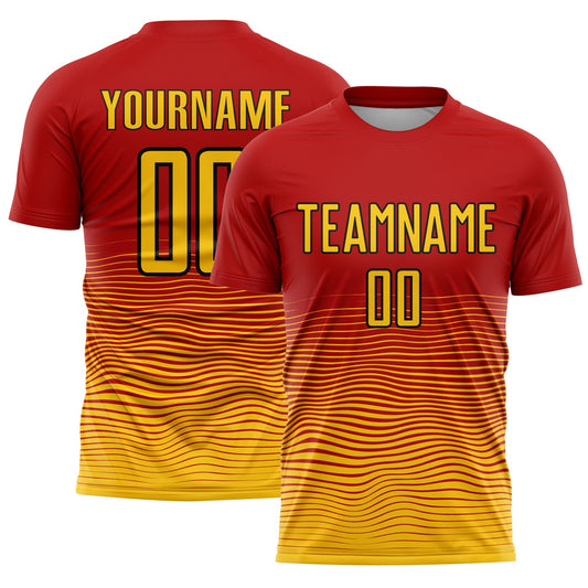 Custom Red Yellow-Black Gradient Line Sublimation Soccer Uniform Jersey - Main View