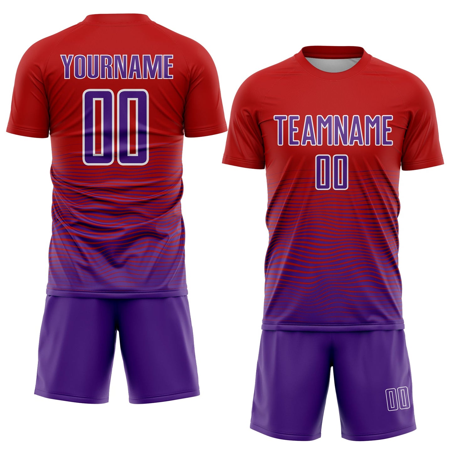 Custom Red Purple-White Gradient Line Sublimation Soccer Uniform Jersey view 2
