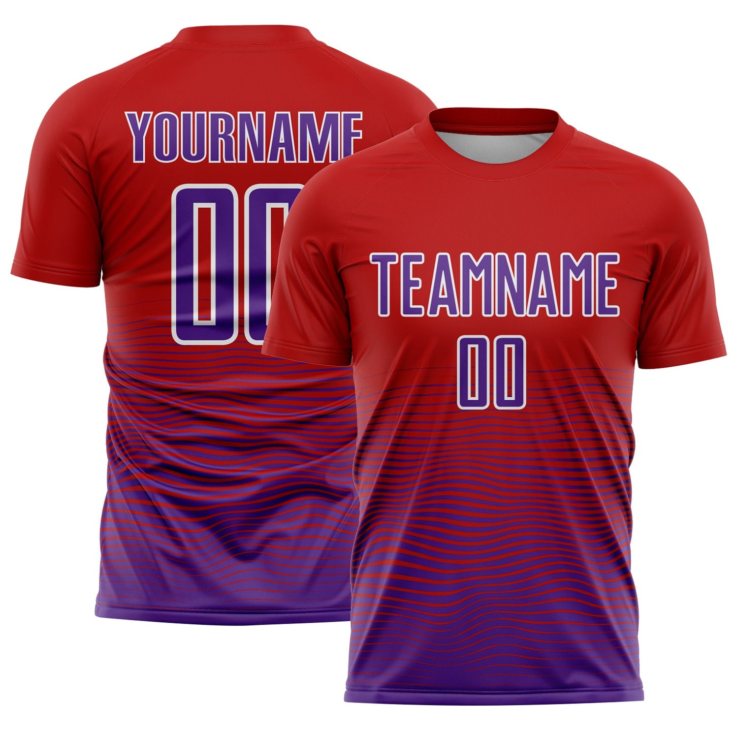Custom Red Purple-White Gradient Line Sublimation Soccer Uniform Jersey - Main View