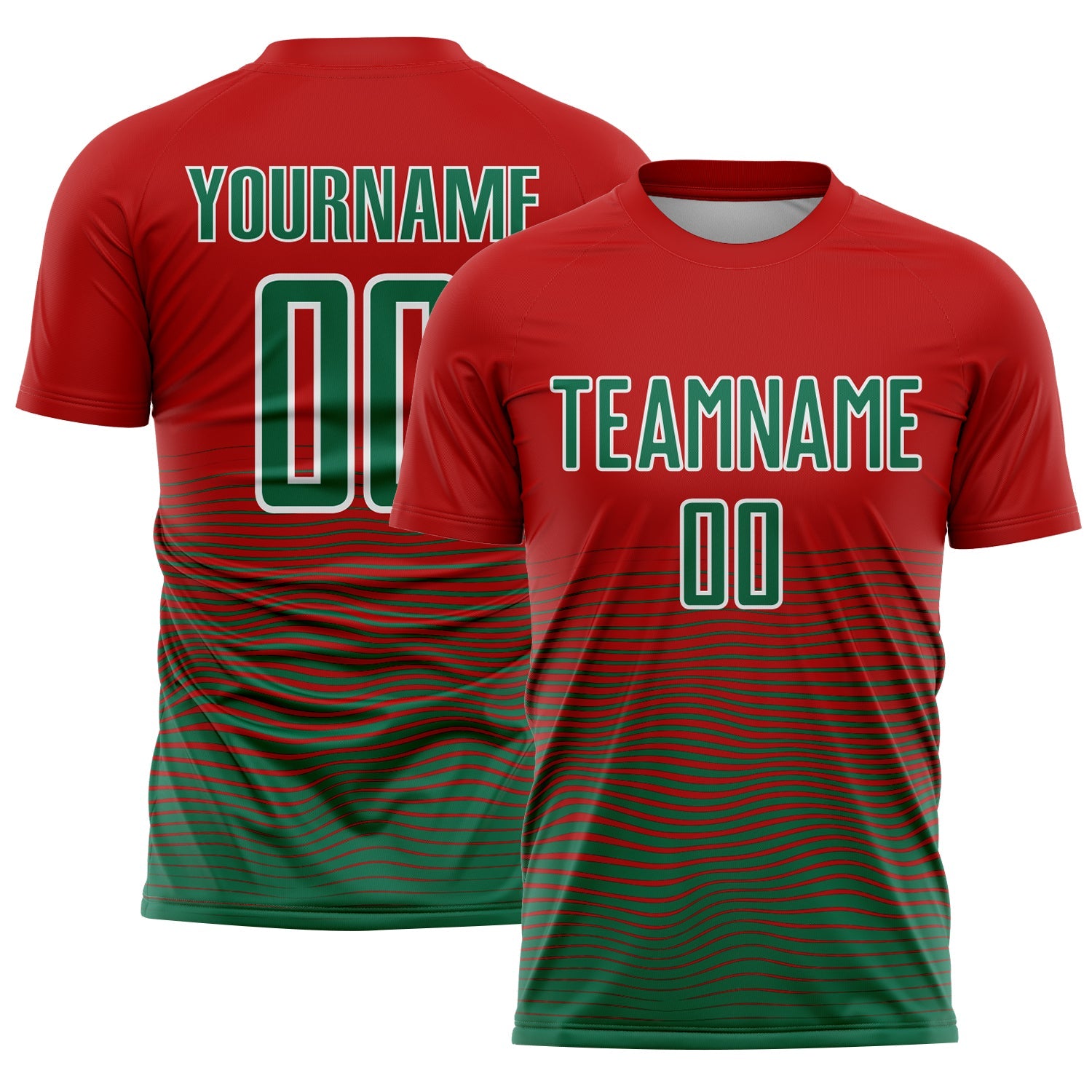 Custom Red Kelly Green-White Gradient Line Sublimation Soccer Uniform Jersey - Main View