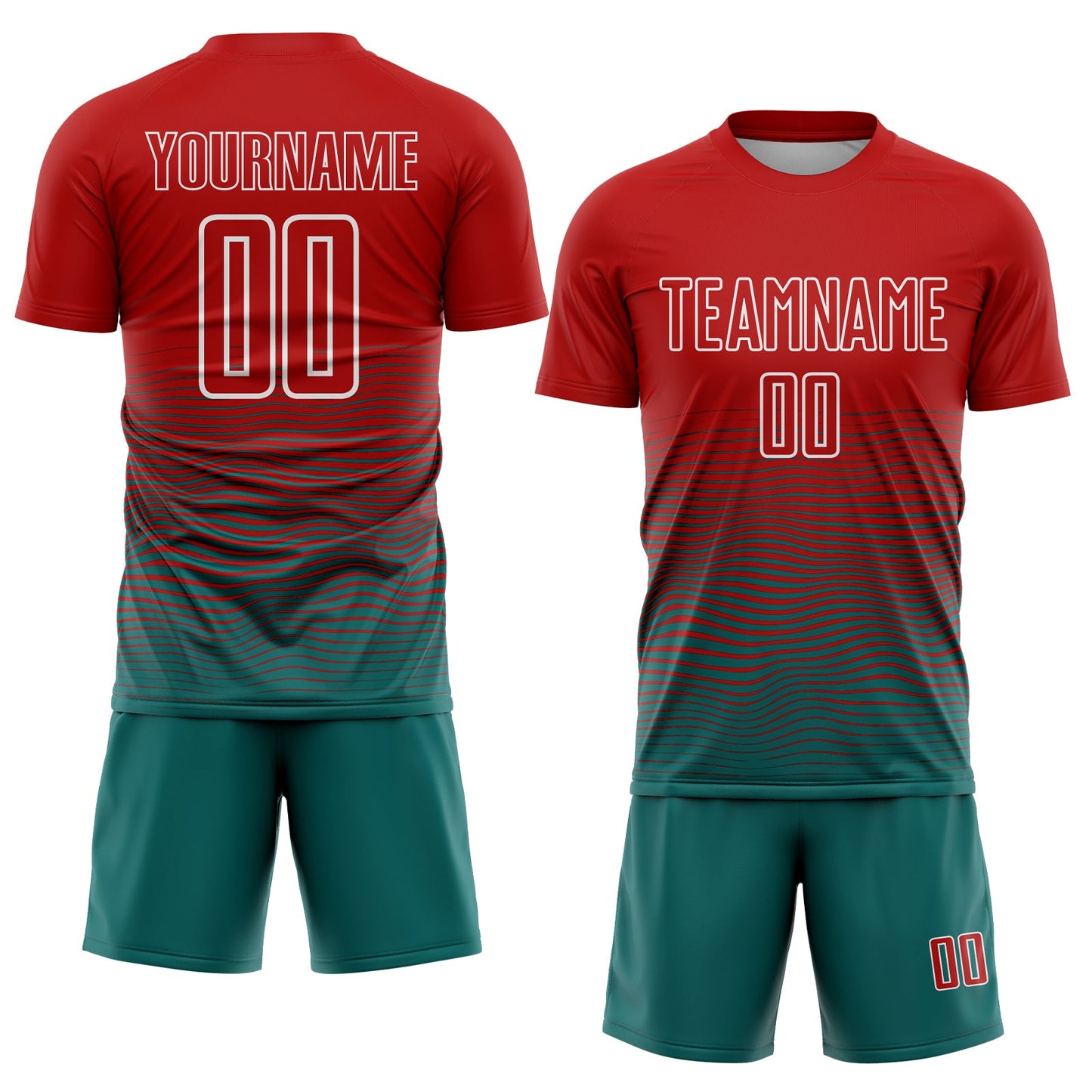 Custom Red Teal-White Gradient Line Sublimation Soccer Uniform Jersey view 2
