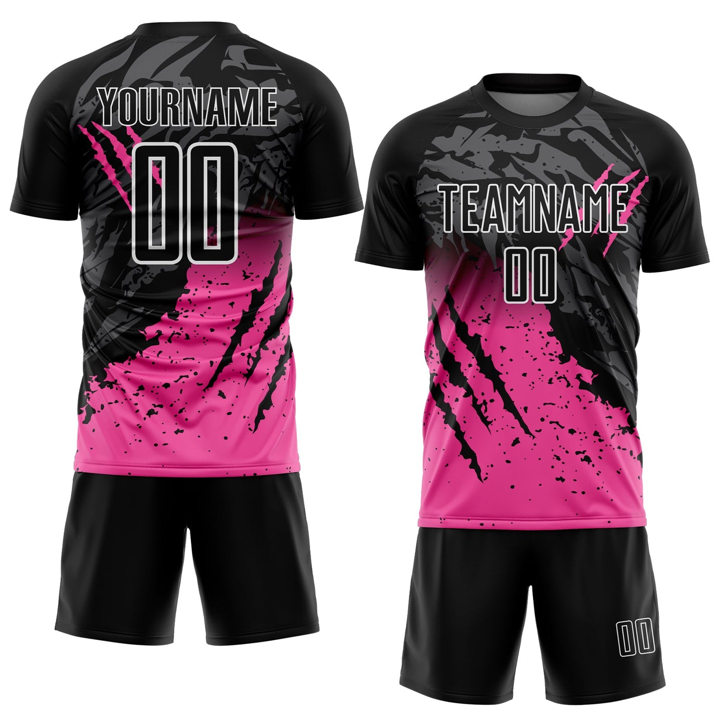 Custom Black Pink-White Gradient Scratch Splash Sublimation Soccer Uniform Jersey view 2