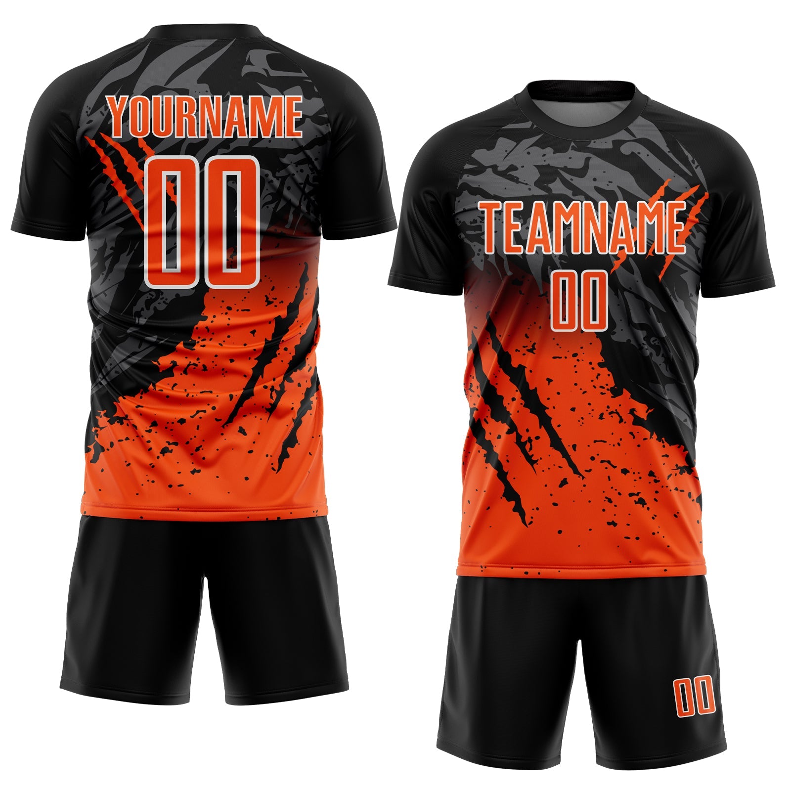 Custom Black Orange-White Gradient Scratch Splash Sublimation Soccer Uniform Jersey view 2