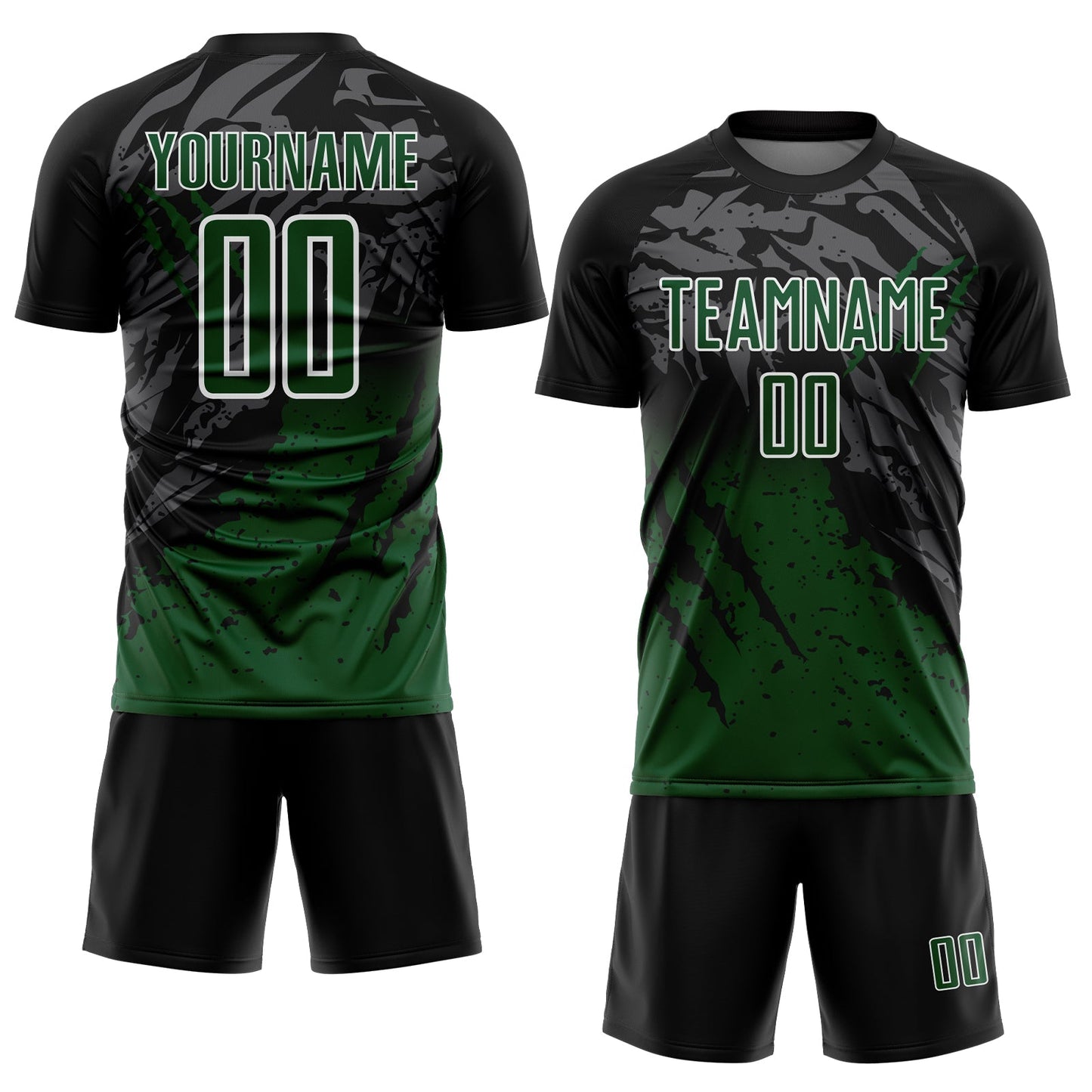 Custom Black Green-White Gradient Scratch Splash Sublimation Soccer Uniform Jersey view 2