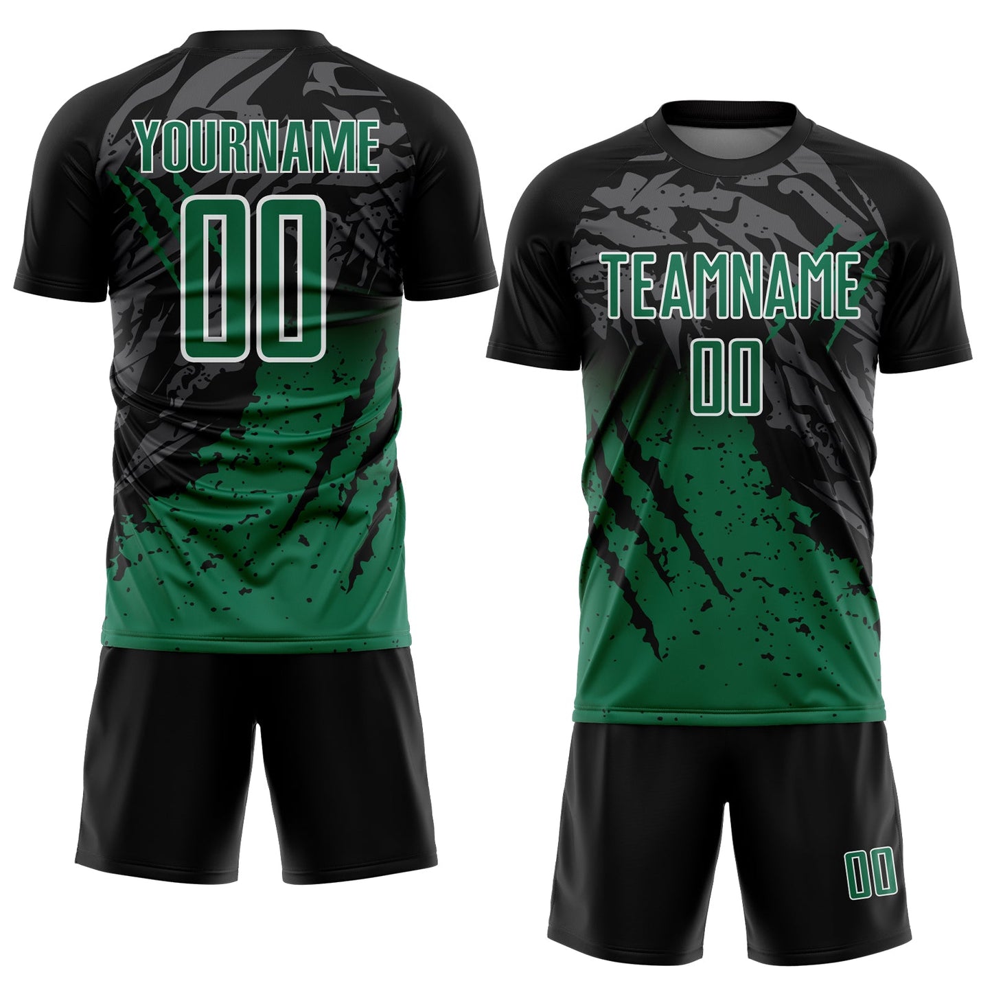 Custom Black Kelly Green-White Gradient Scratch Splash Sublimation Soccer Uniform Jersey view 2