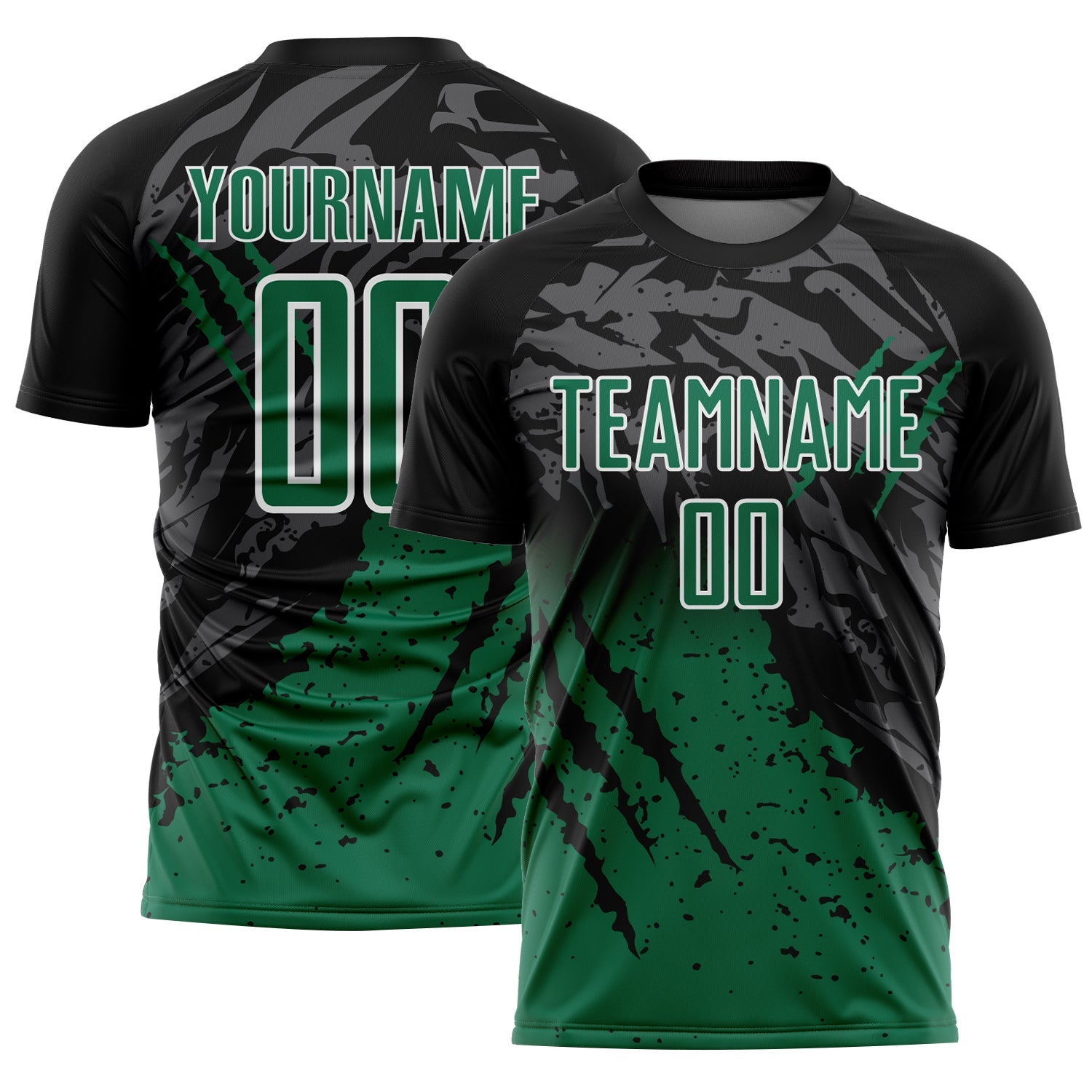 Custom Black Kelly Green-White Gradient Scratch Splash Sublimation Soccer Uniform Jersey - Main View
