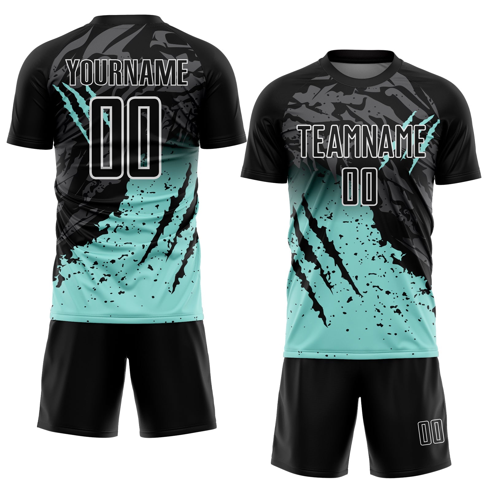 Custom Black Ice Blue-White Gradient Scratch Splash Sublimation Soccer Uniform Jersey view 2
