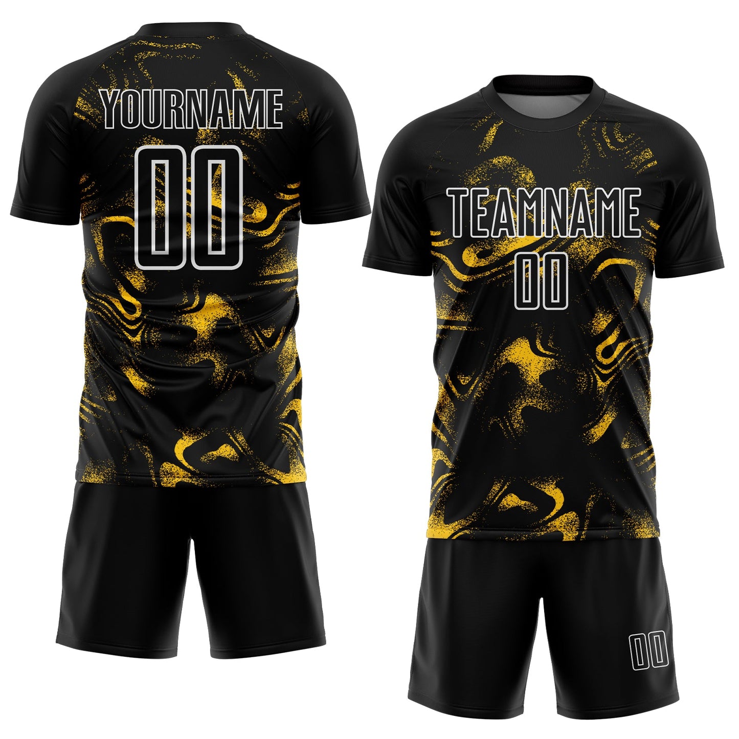 Custom Black Yellow-White Abstract Liquid Sublimation Soccer Uniform Jersey view 2