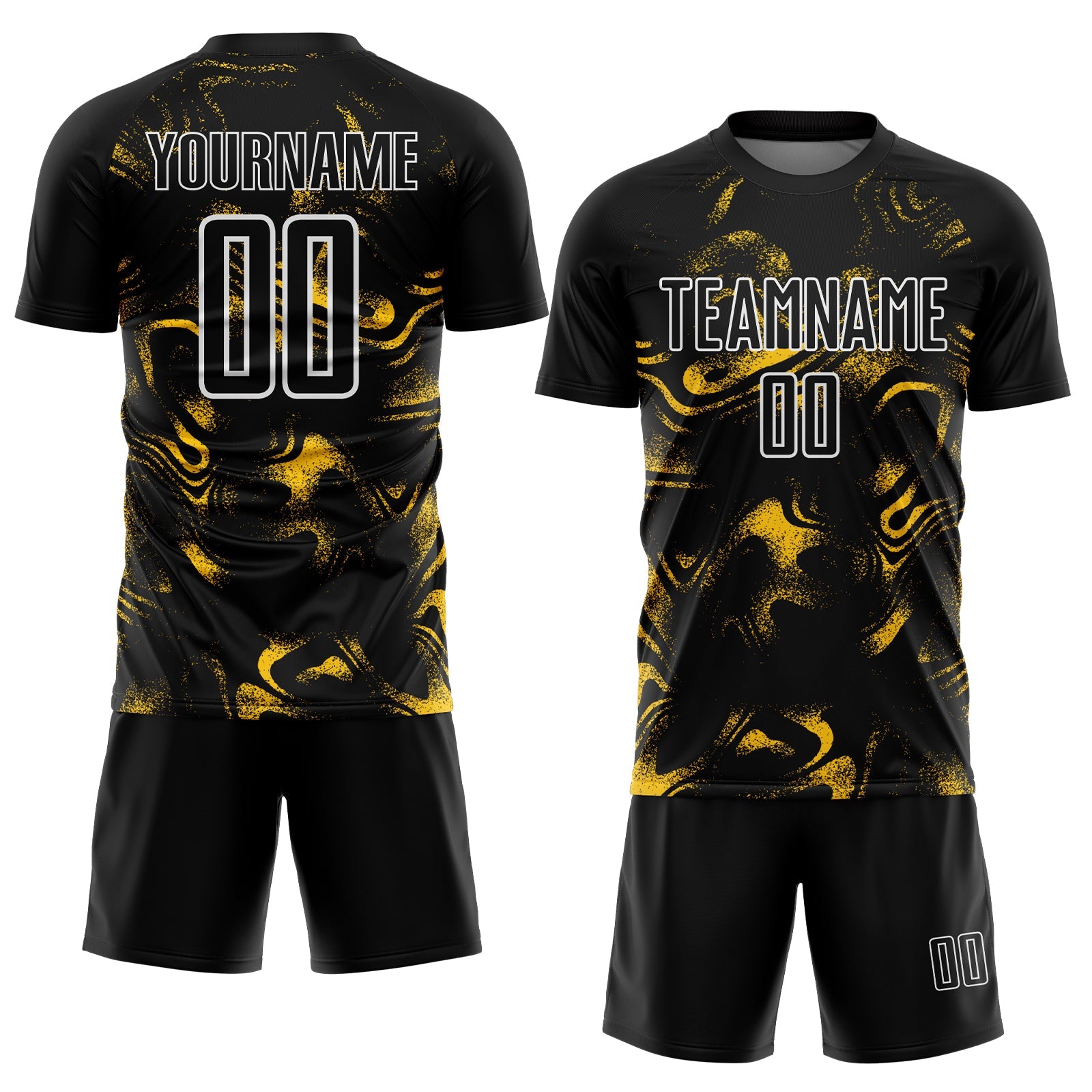 Custom Black Yellow-White Abstract Liquid Sublimation Soccer Uniform Jersey view 2