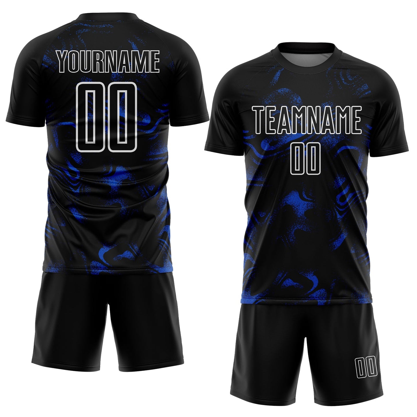 Custom Black Thunder Blue-White Abstract Liquid Sublimation Soccer Uniform Jersey view 2
