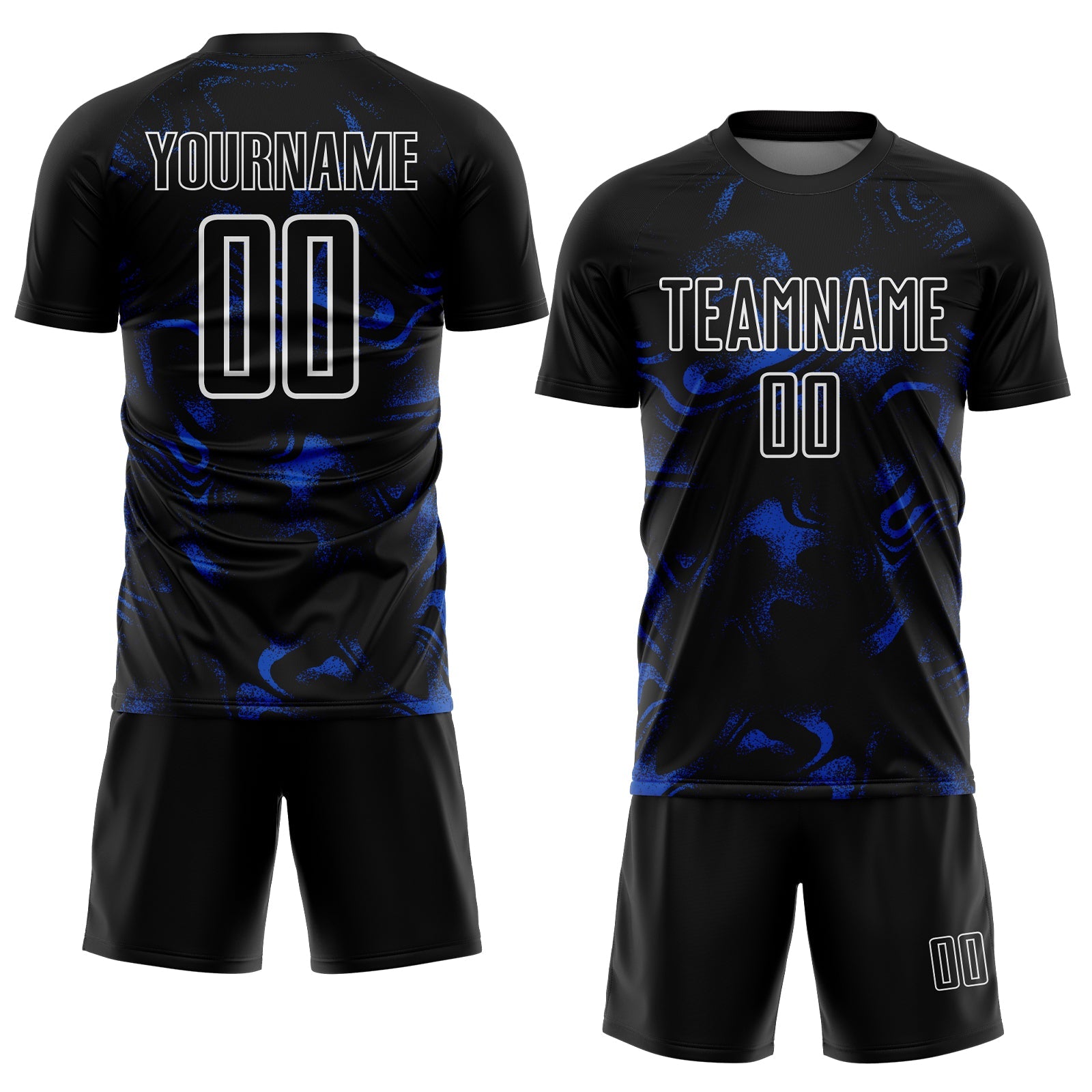 Custom Black Thunder Blue-White Abstract Liquid Sublimation Soccer Uniform Jersey view 2