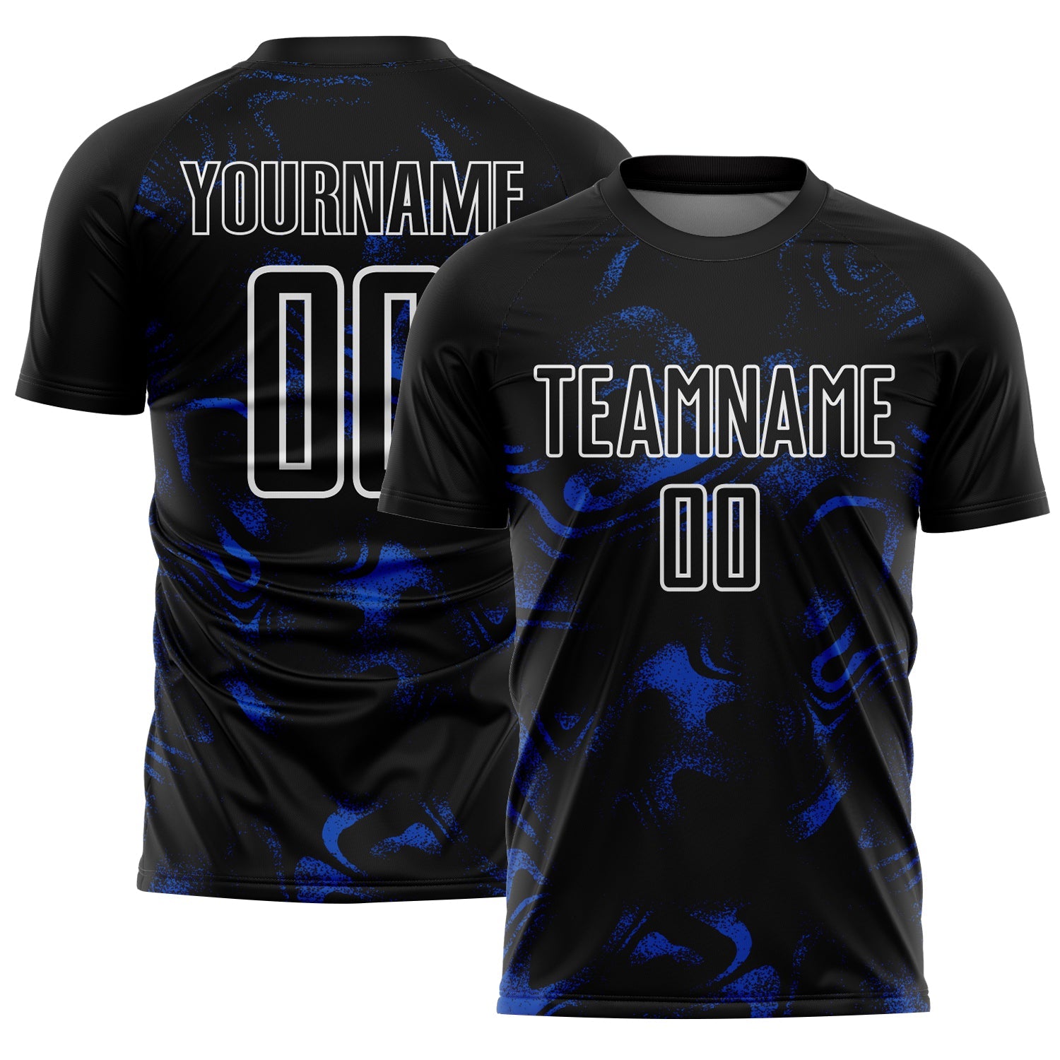 Custom Black Thunder Blue-White Abstract Liquid Sublimation Soccer Uniform Jersey - Main View