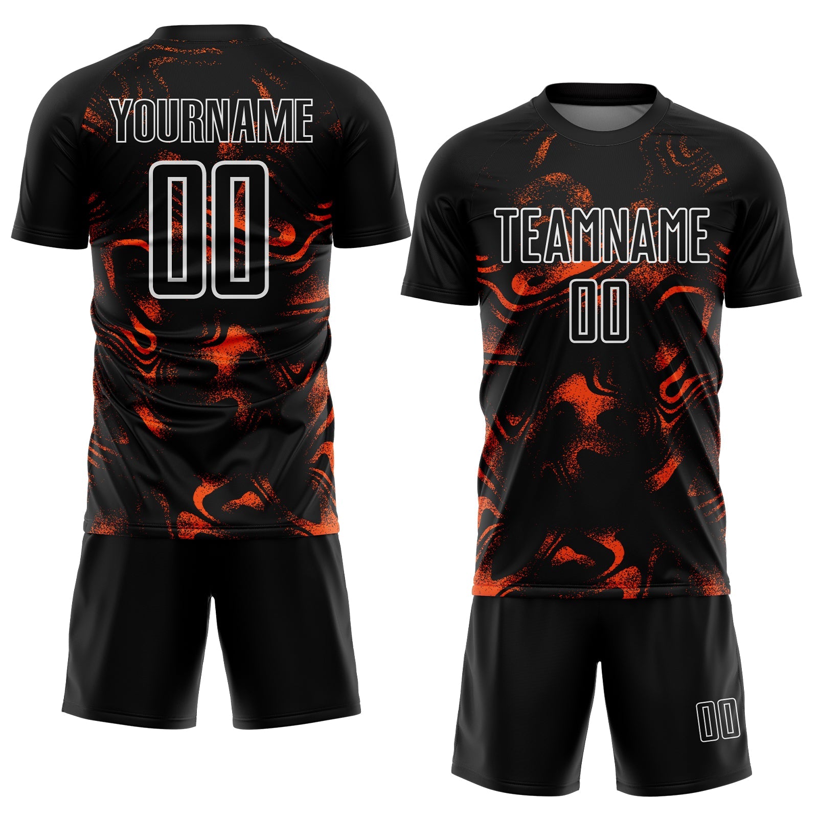Custom Black Orange-White Abstract Liquid Sublimation Soccer Uniform Jersey view 2
