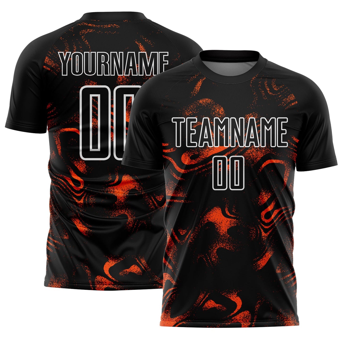 Custom Black Orange-White Abstract Liquid Sublimation Soccer Uniform Jersey - Main View