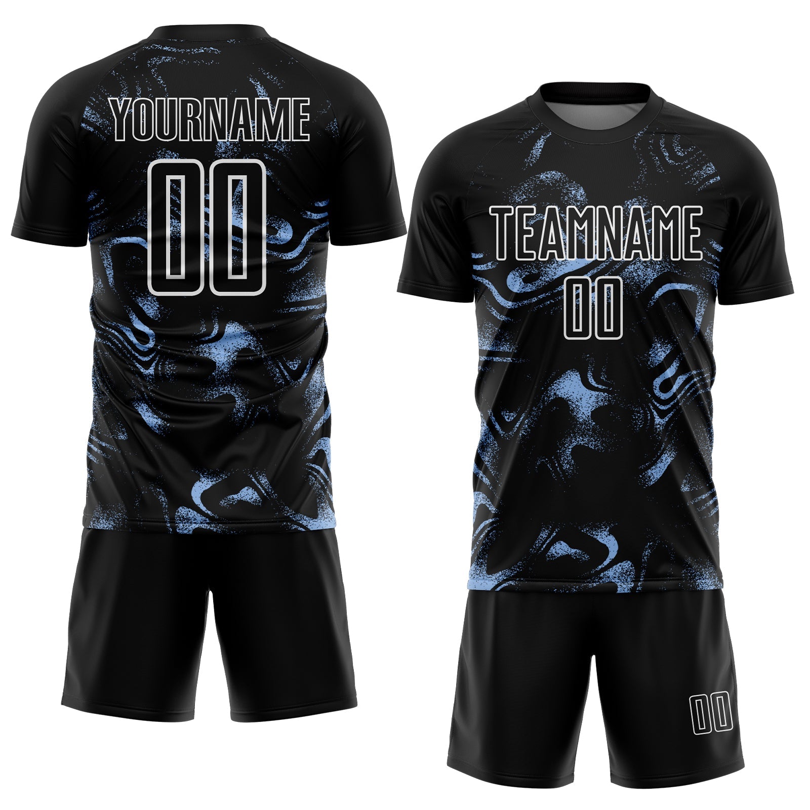 Custom Black Light Blue-White Abstract Liquid Sublimation Soccer Uniform Jersey view 2