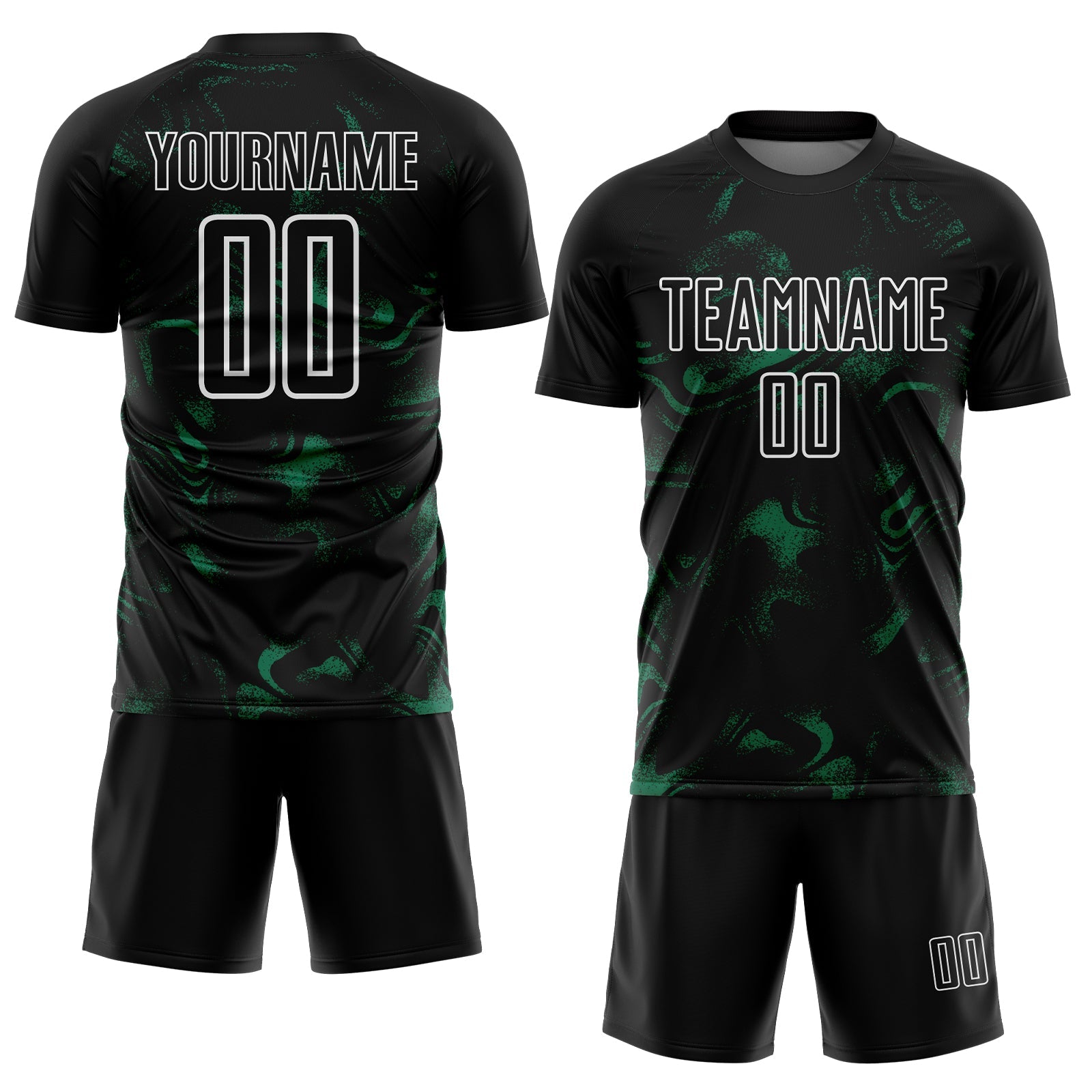 Custom Black Kelly Green-White Abstract Liquid Sublimation Soccer Uniform Jersey view 2