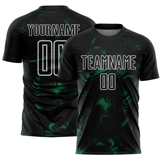 Custom Black Kelly Green-White Abstract Liquid Sublimation Soccer Uniform Jersey - Main View