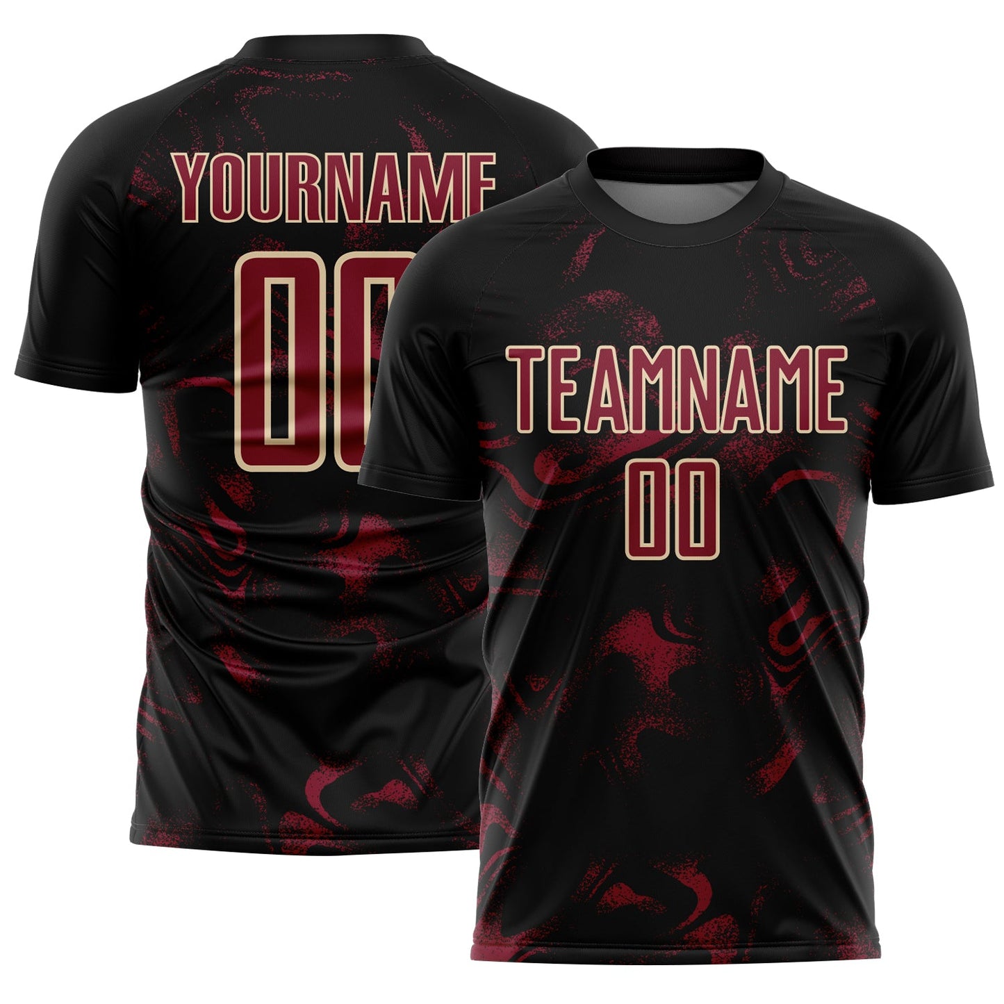 Custom Black Crimson-Cream Abstract Liquid Sublimation Soccer Uniform Jersey - Main View