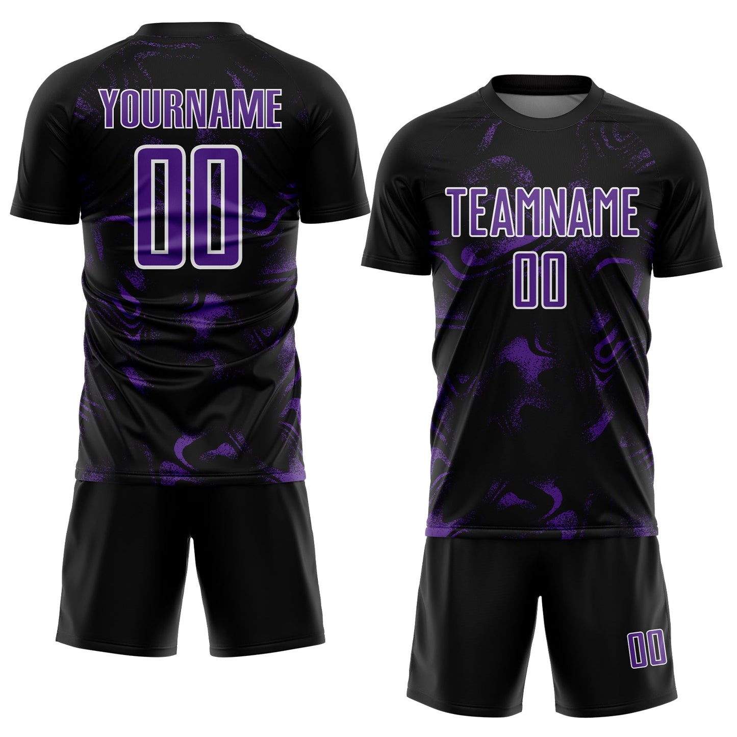 Custom Black Purple-White Abstract Liquid Sublimation Soccer Uniform Jersey view 2