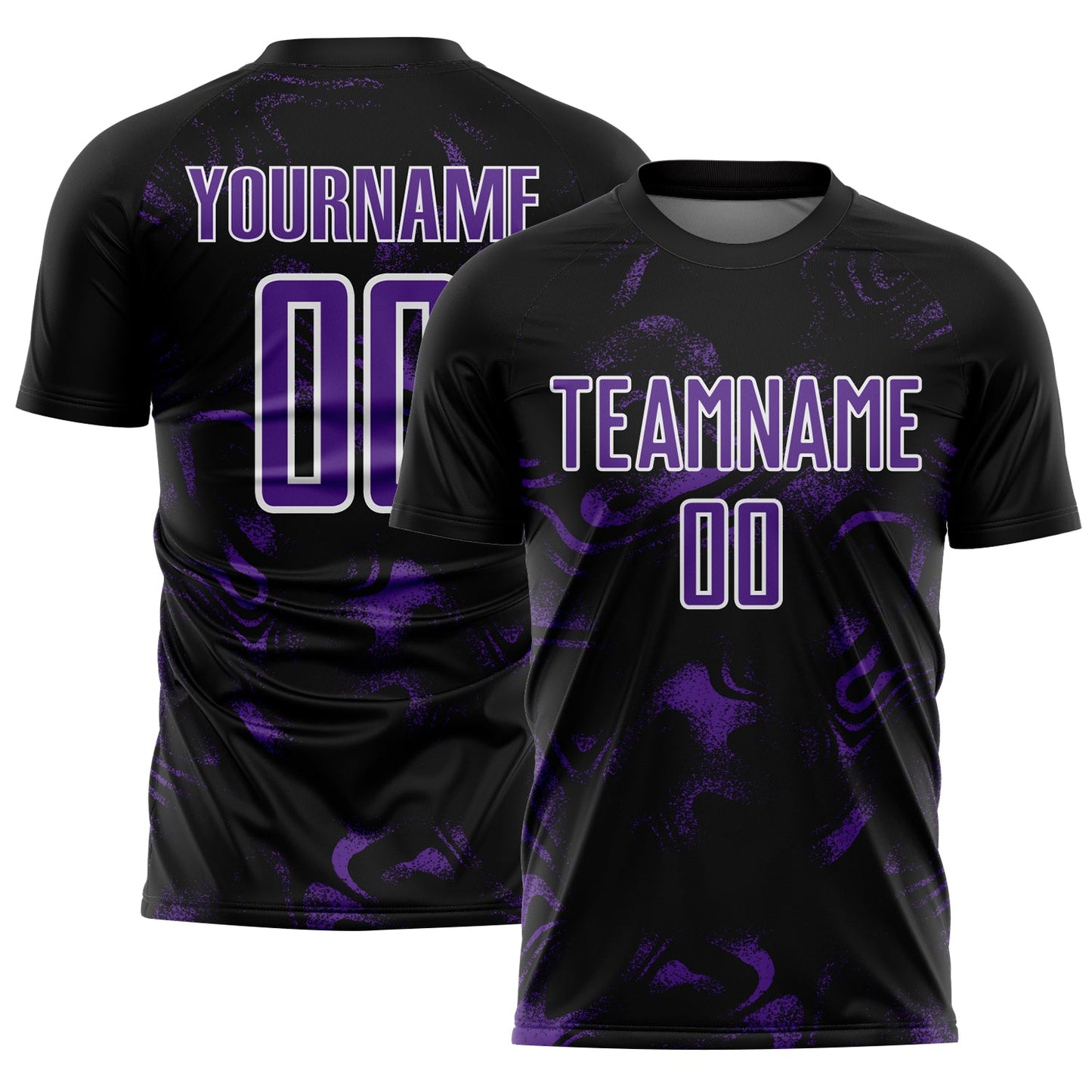 Custom Black Purple-White Abstract Liquid Sublimation Soccer Uniform Jersey - Main View