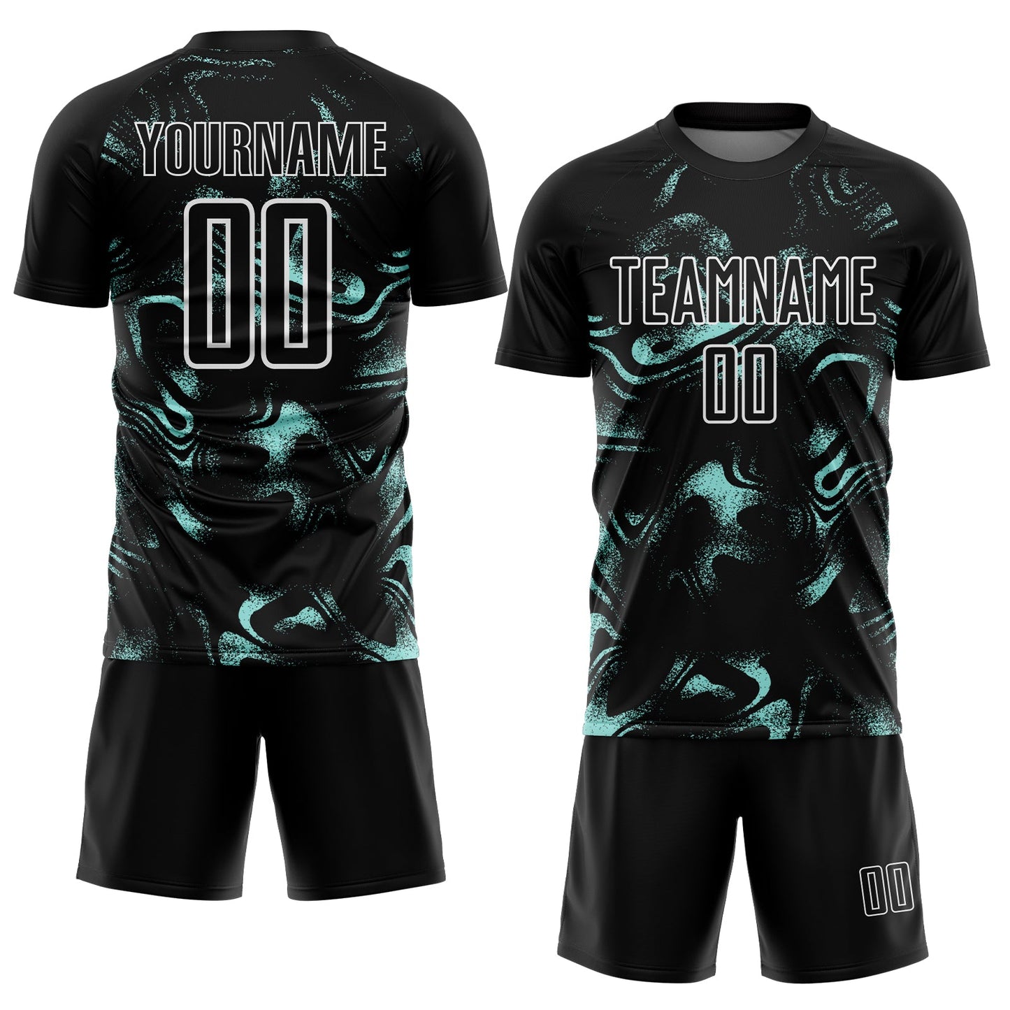 Custom Black Ice Blue-White Abstract Liquid Sublimation Soccer Uniform Jersey view 2