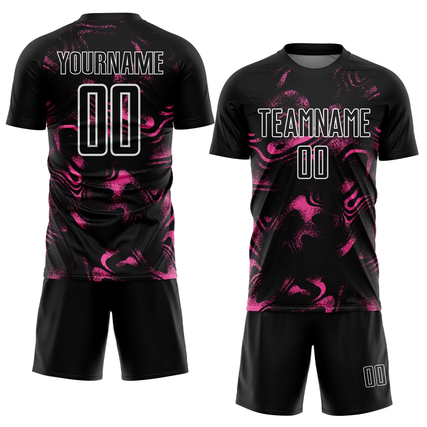 Custom Black Pink-White Abstract Liquid Sublimation Soccer Uniform Jersey view 2